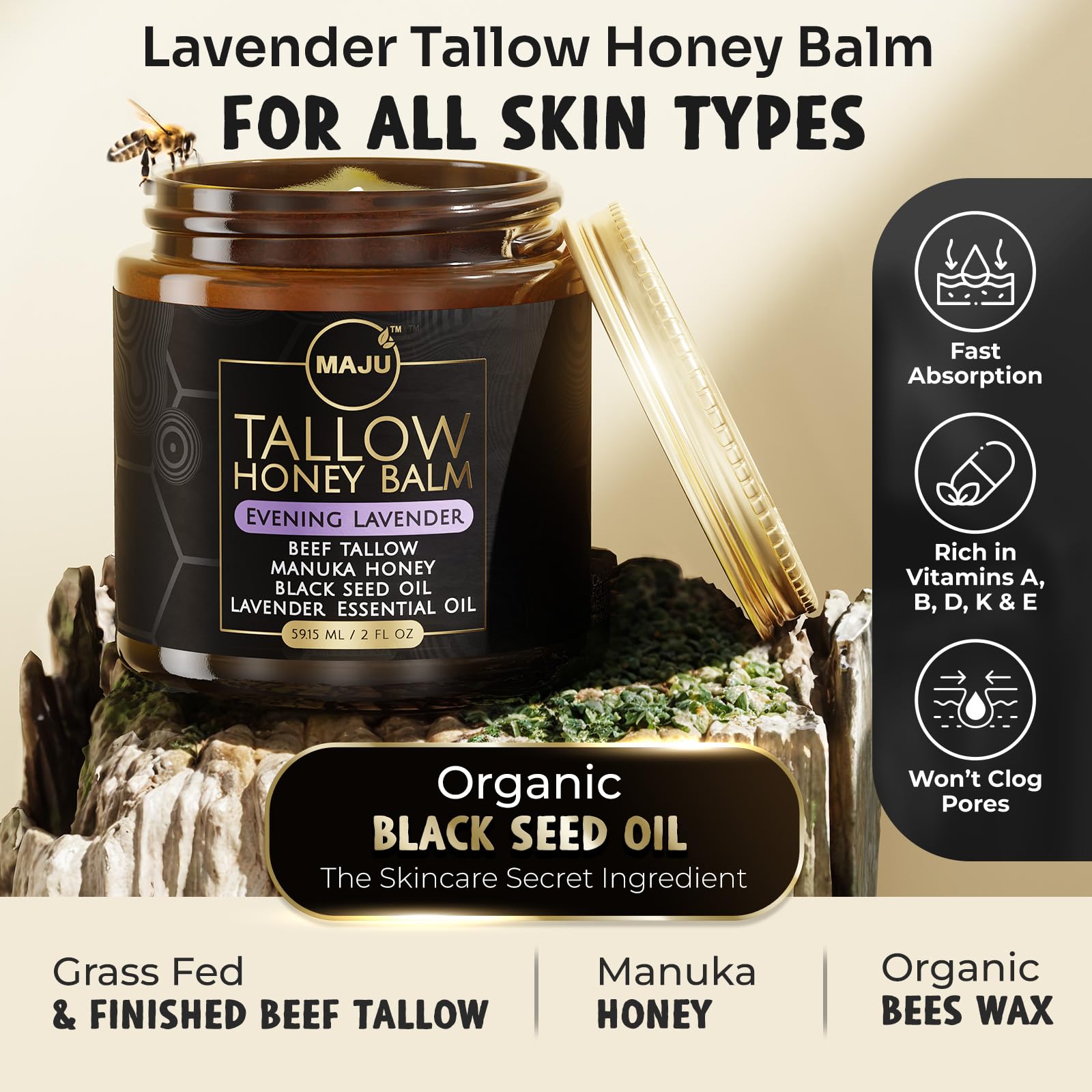 Close-up texture of MAJU balm showing rich absorption