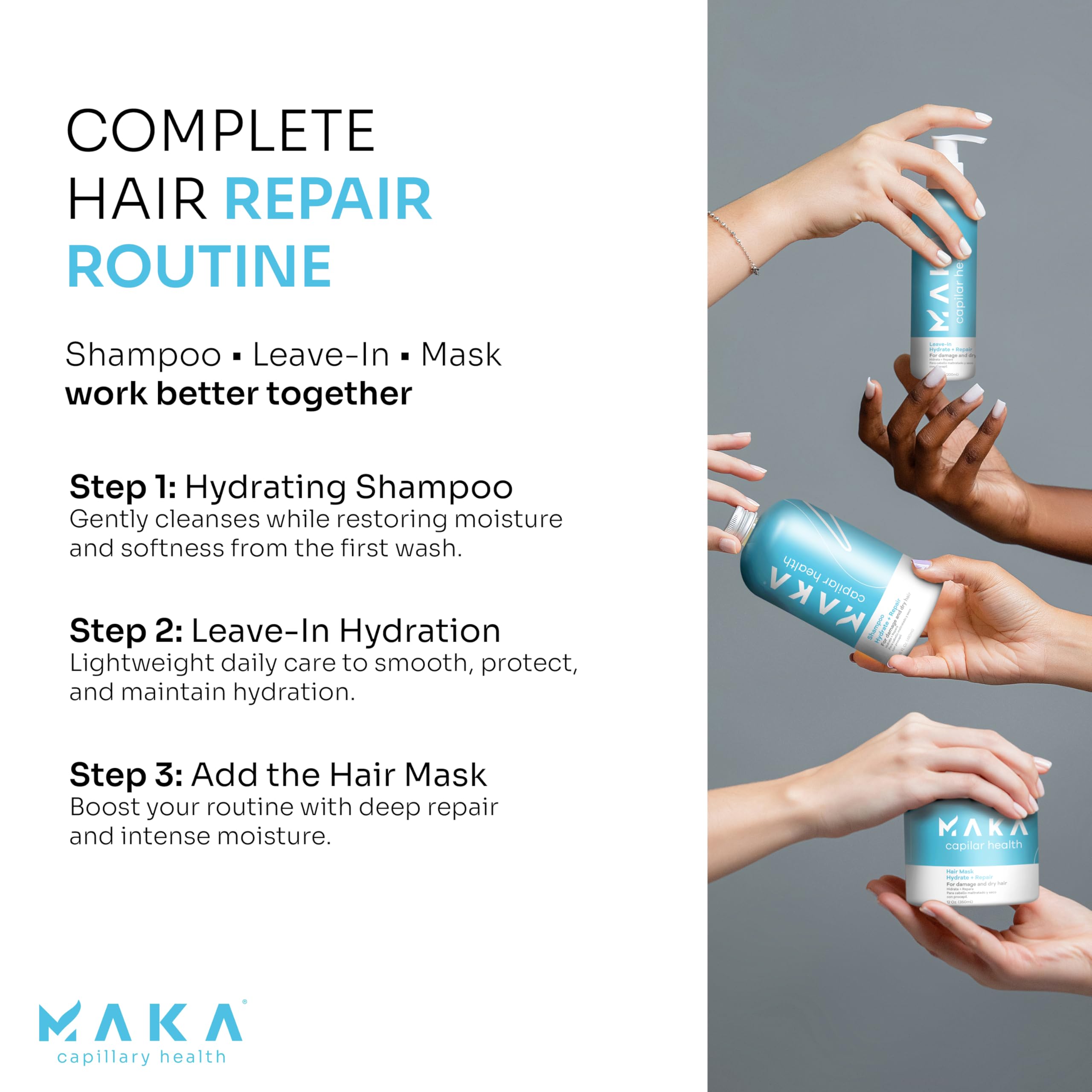 Maka Capilar Health moisturizing shampoo suds-foam indicates creamy lather for easy washing.