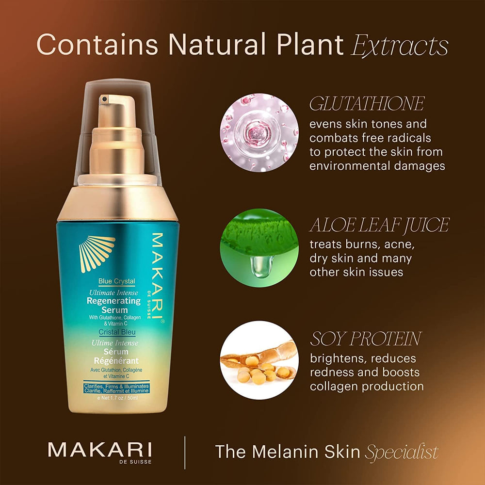 Makari label close-up highlighting antioxidants and vitamin C benefits