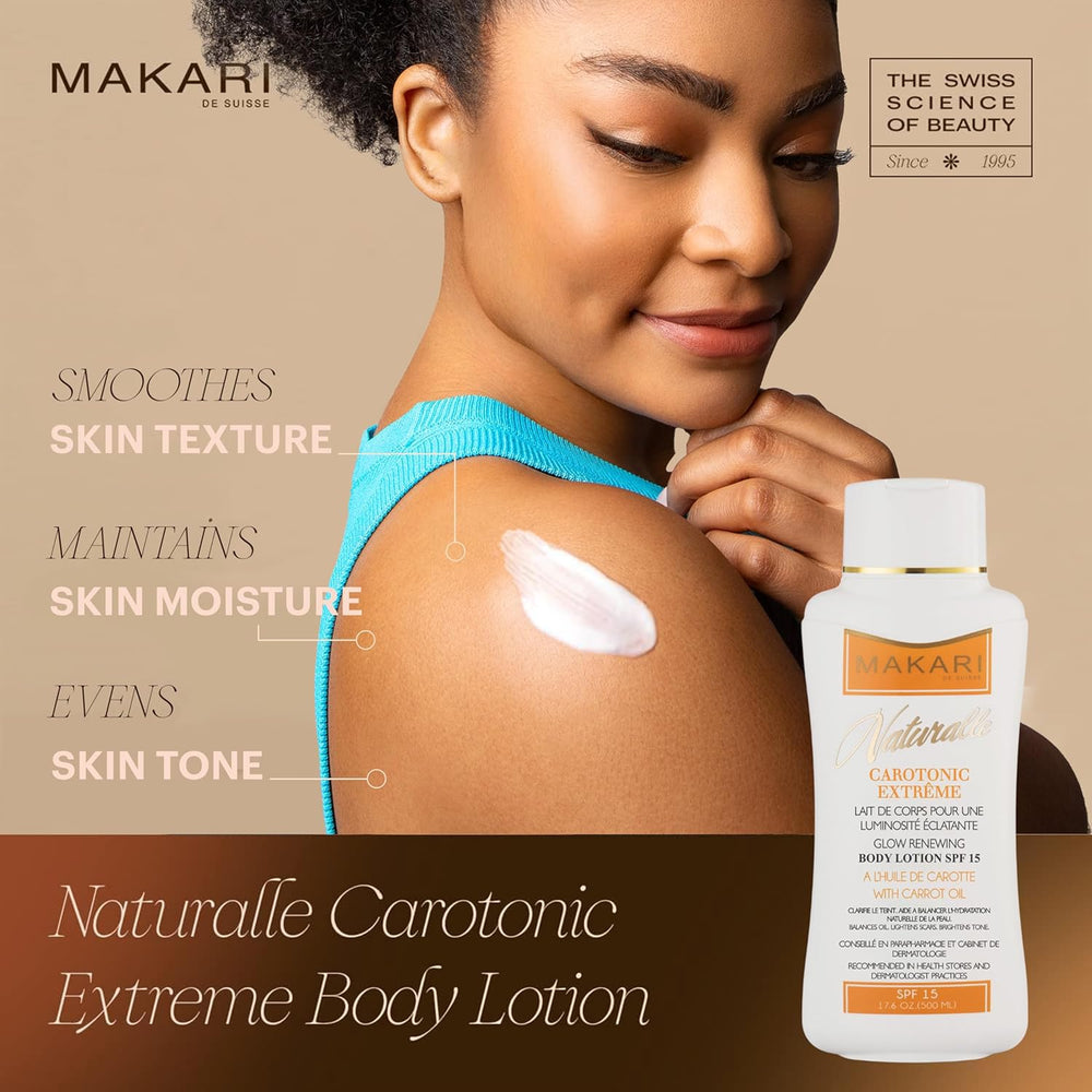 MAKARI Carotonic Extreme lotion application demonstrates smooth texture and even coverage