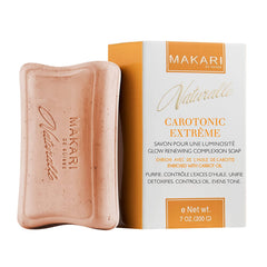 Makari Naturalle Carotonic cleansing bar closeup shows smooth texture for gentle cleansing.