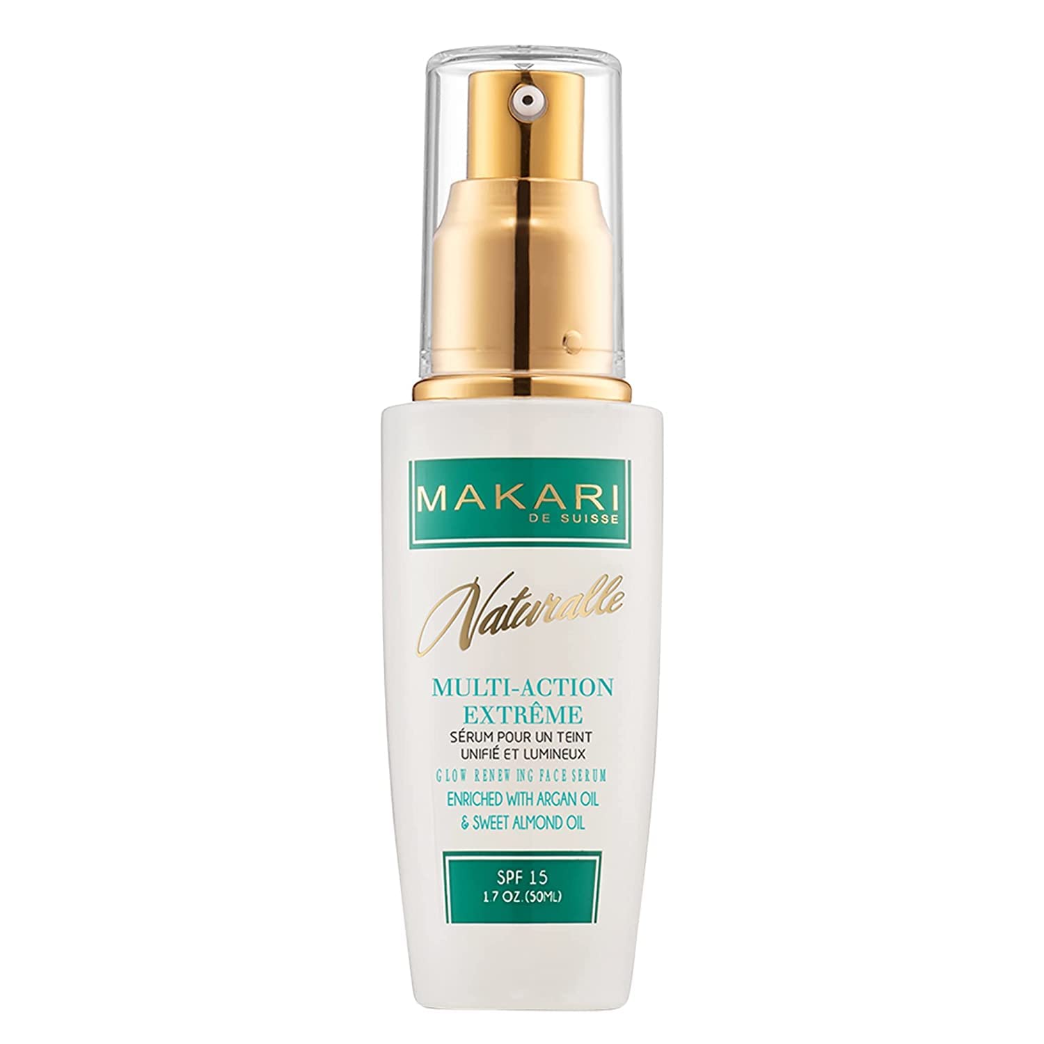 Makari Naturalle serum bottle close-up highlighting moisturizing formula.
