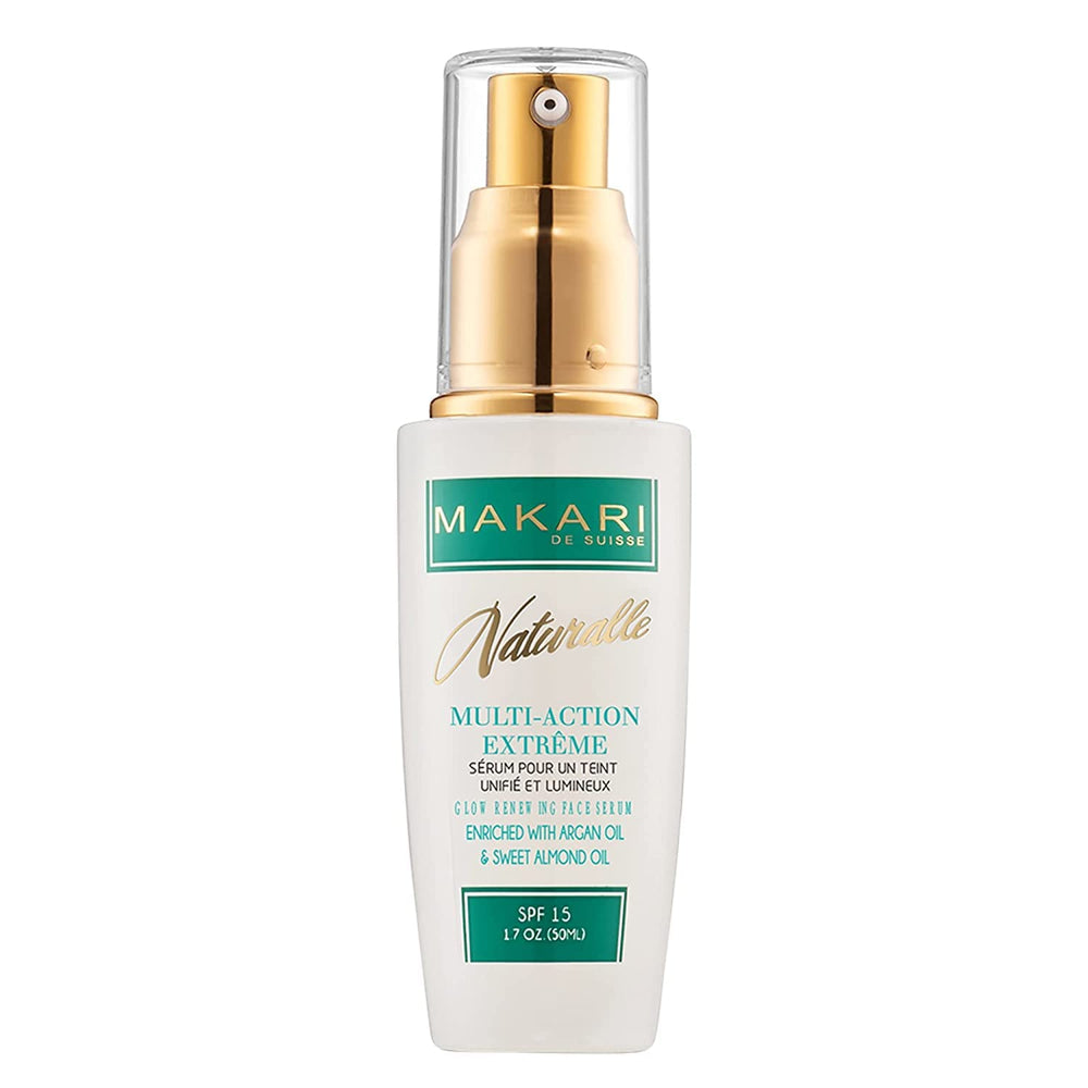 Makari Naturalle serum bottle close-up highlighting moisturizing formula.