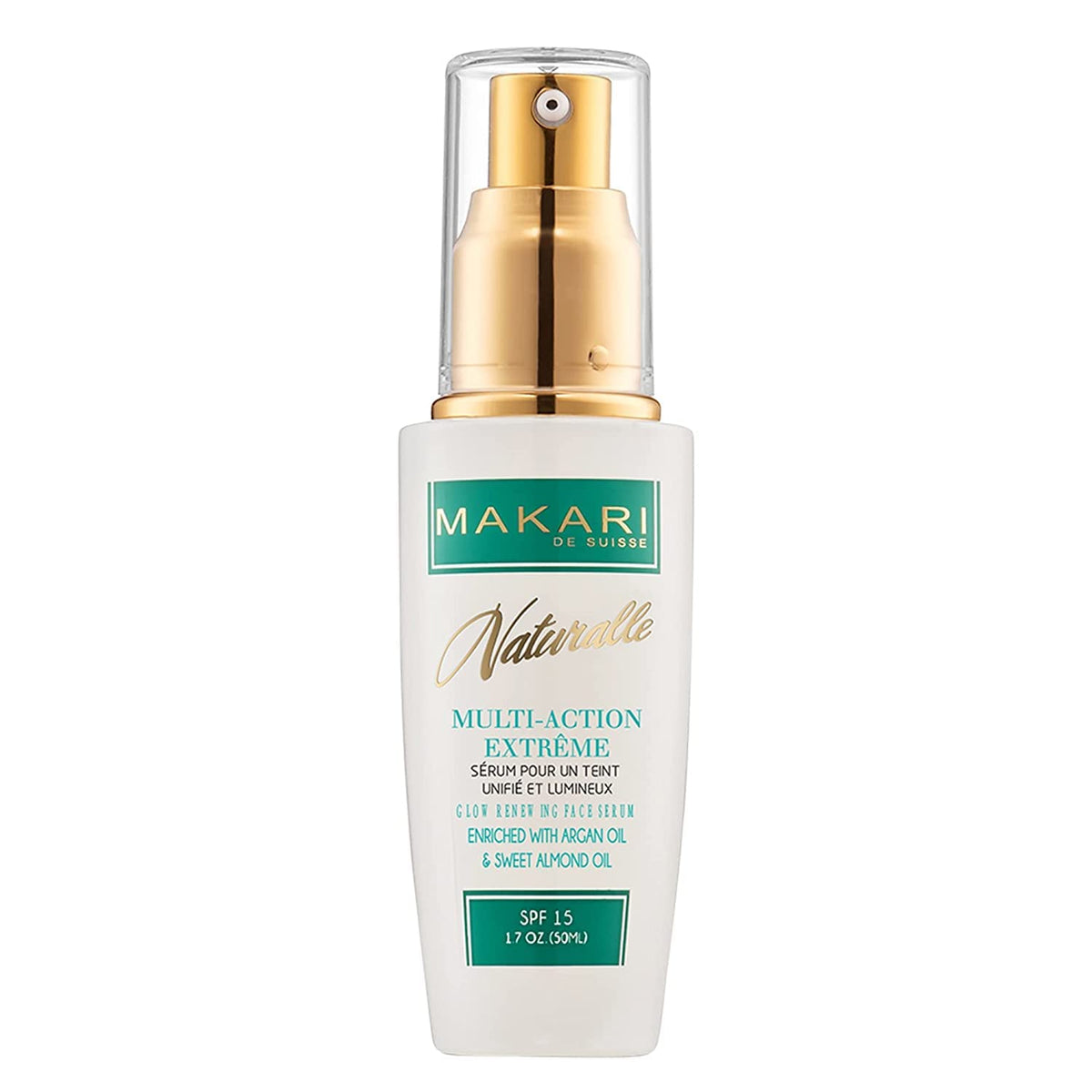 Makari Naturalle serum bottle close-up highlighting moisturizing formula.