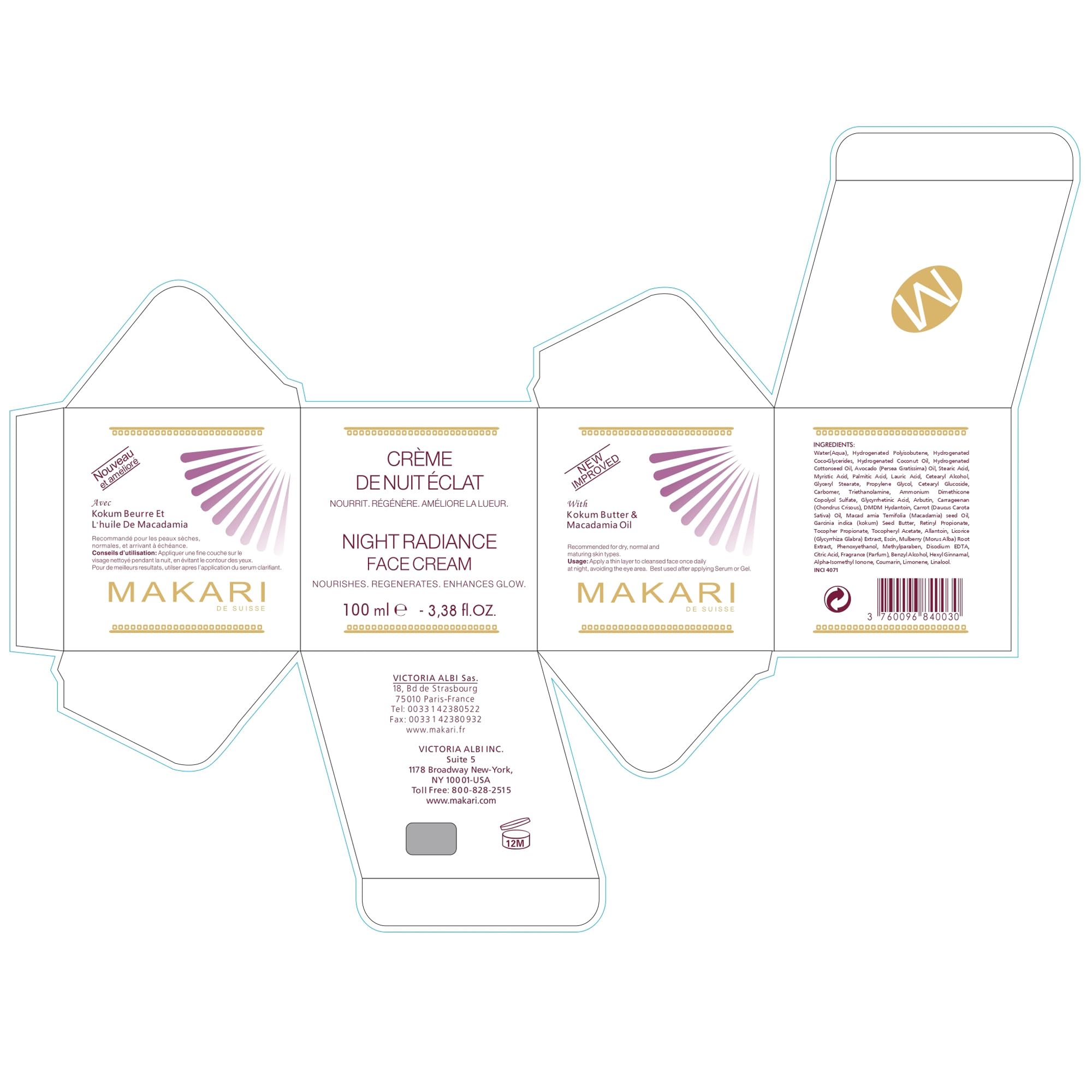 Makari Night Radiance application step: thin layer after cleansing and serum for overnight hydration.