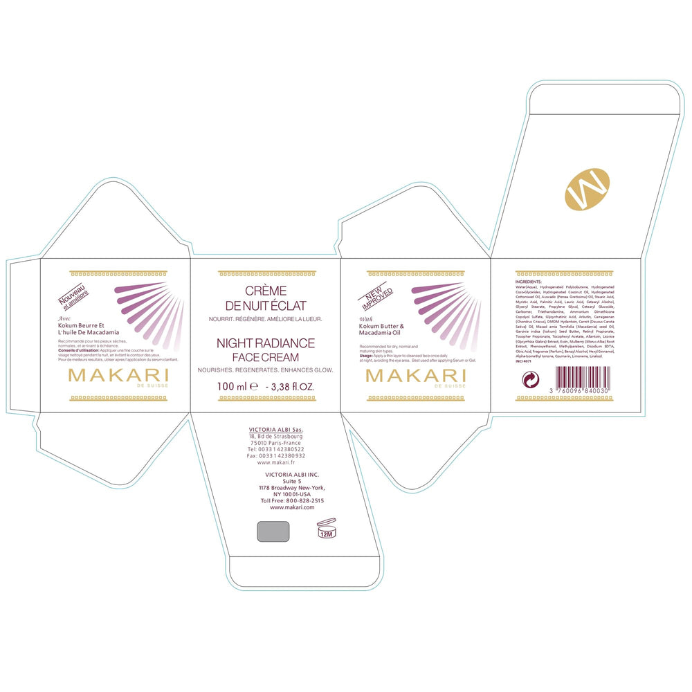 Makari Night Radiance application step: thin layer after cleansing and serum for overnight hydration.