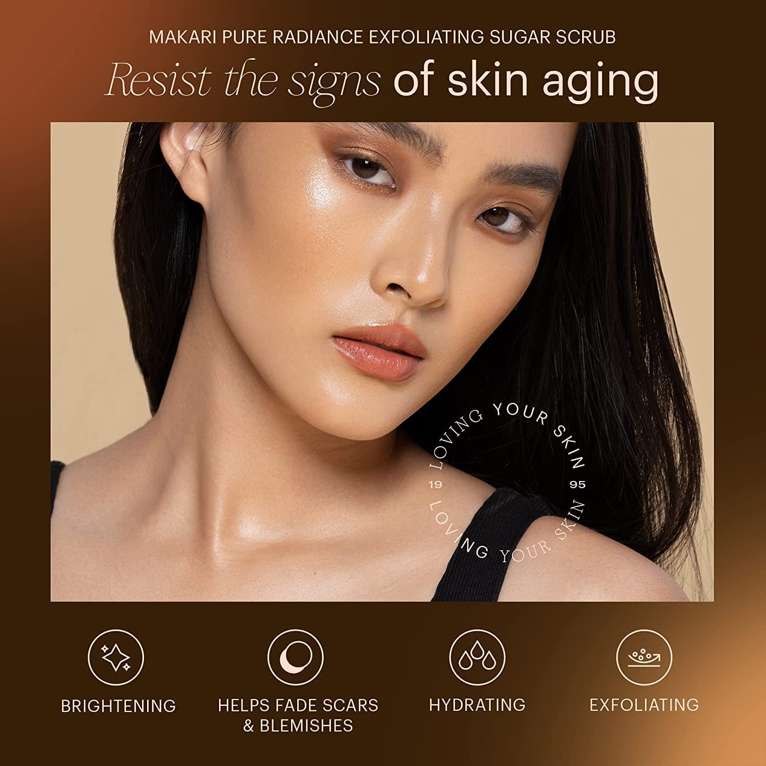 Makari Pure Radiance Scrub application on face and body for smoother skin.