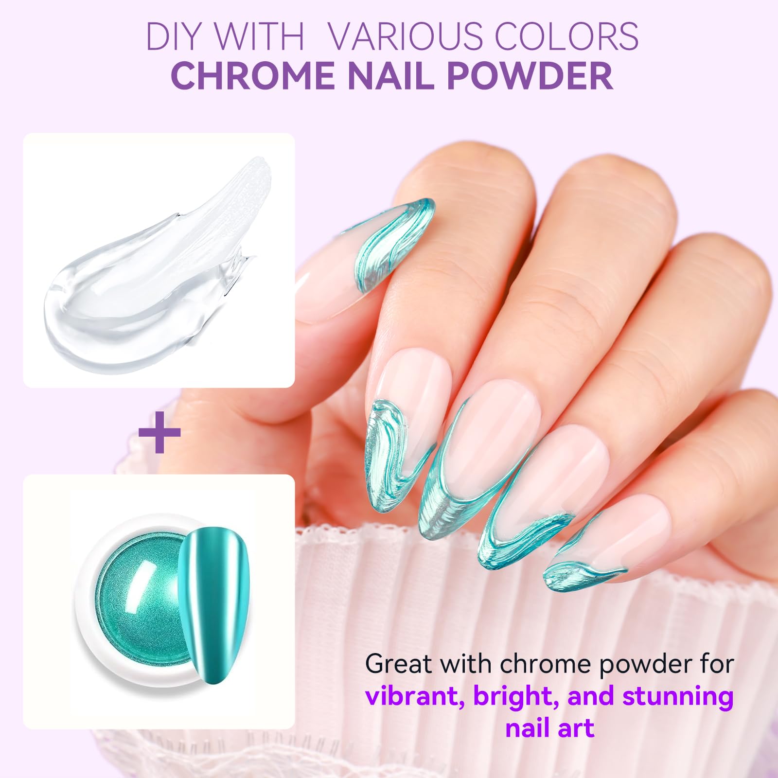 Makartt 3D gel nail art chrome powder mix enables metallic, futuristic effects.