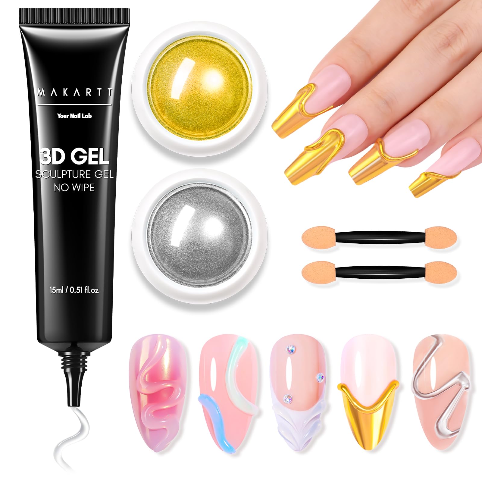Makartt 3D Gel Nail Art Kit with 3D sculpting gel for embossed designs