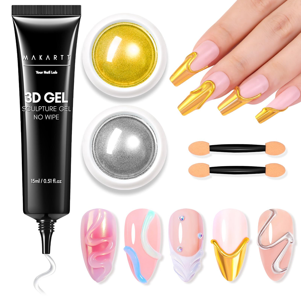 Makartt 3D Gel Nail Art Kit with 3D sculpting gel for embossed designs
