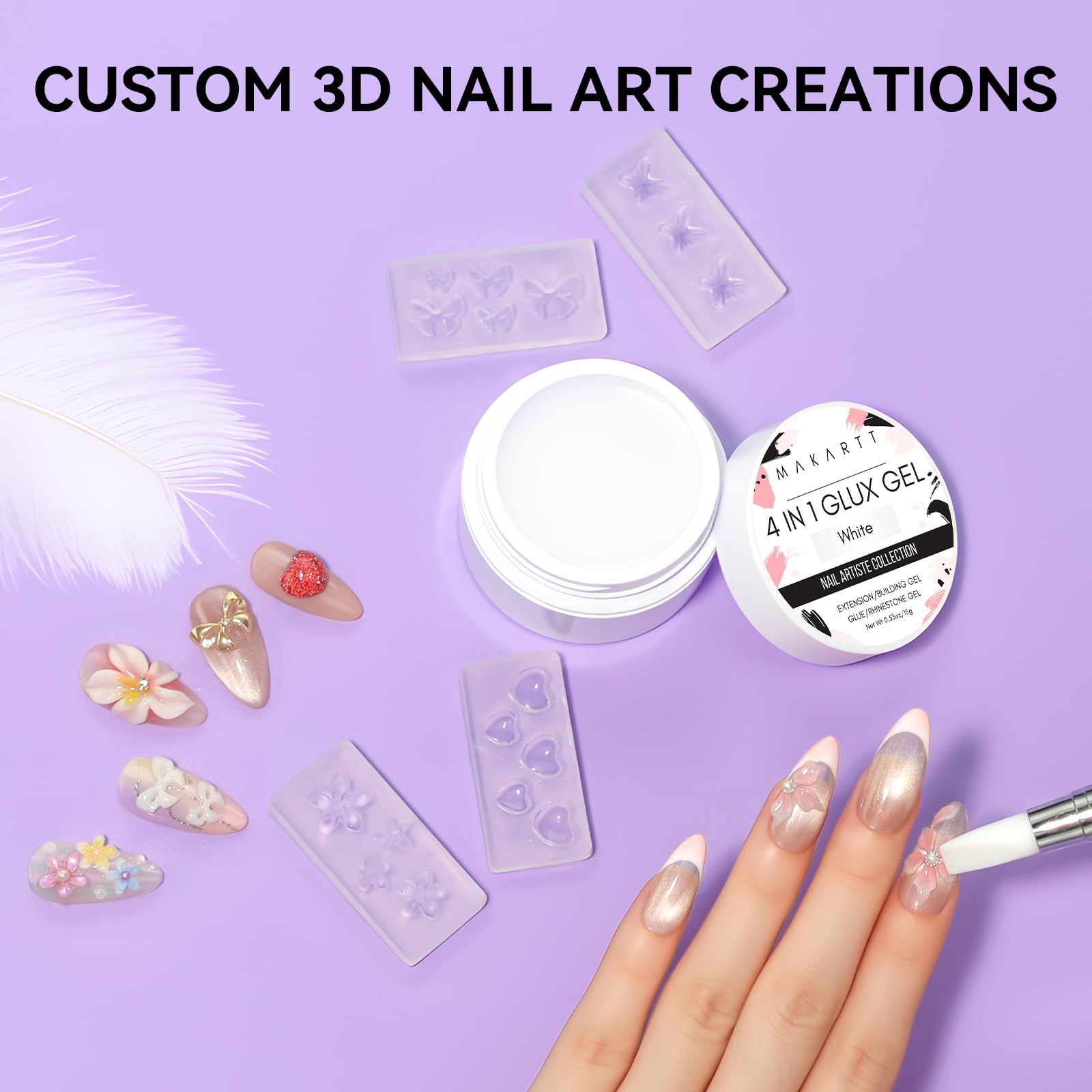 Makartt 3D gel butterflies mold adds lightweight 3D decor for statement nails.