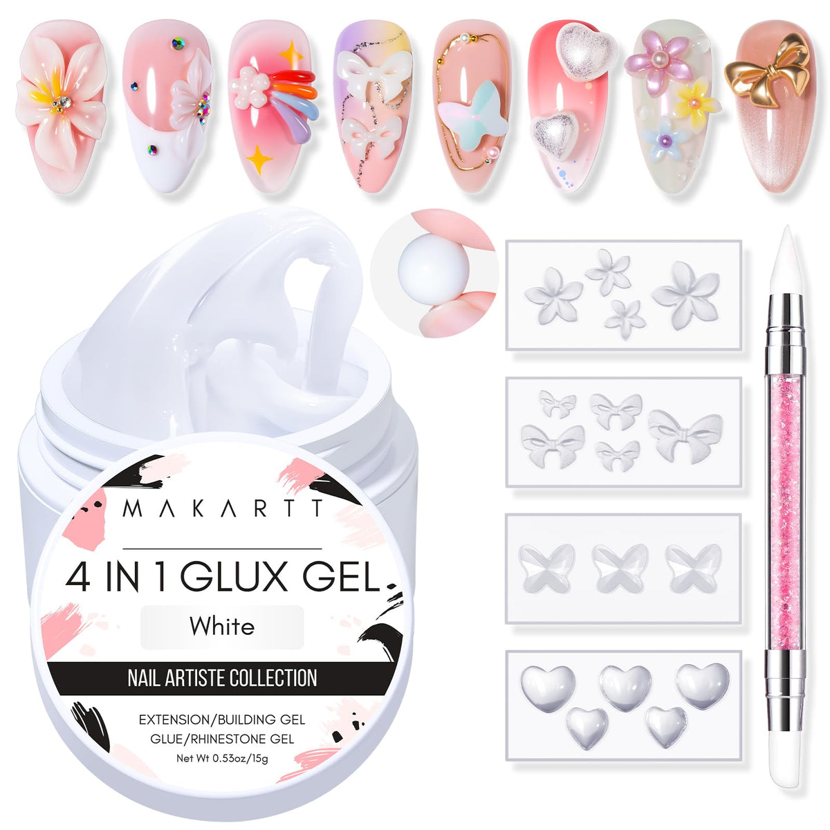 Makartt 3D gel hearts mold for crisp, professional-looking nail art at home.