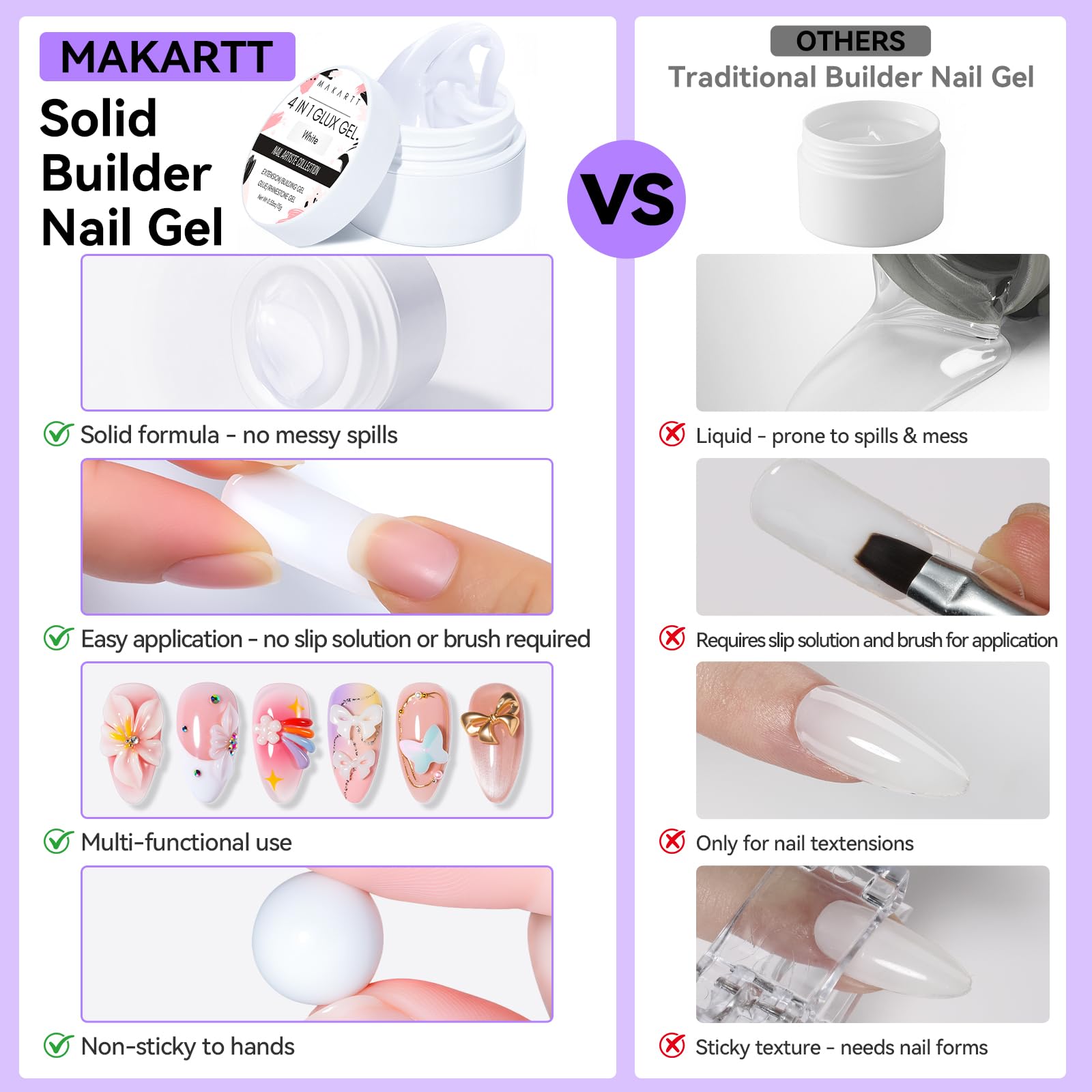 Makartt nail extension gel use for creating length and secure adhesion.