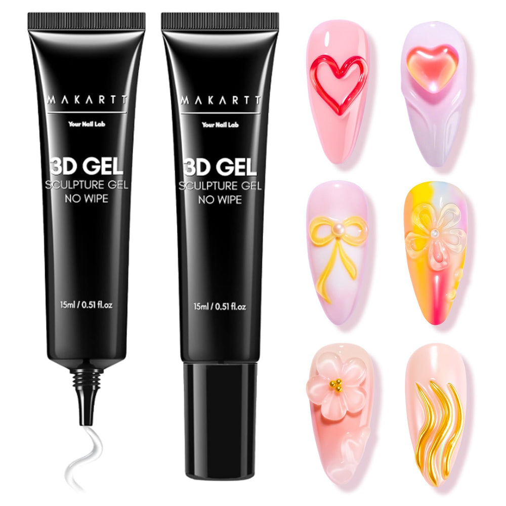 Makartt 3D gel nail art pair shows packaging and two 15g jars for long-lasting wear