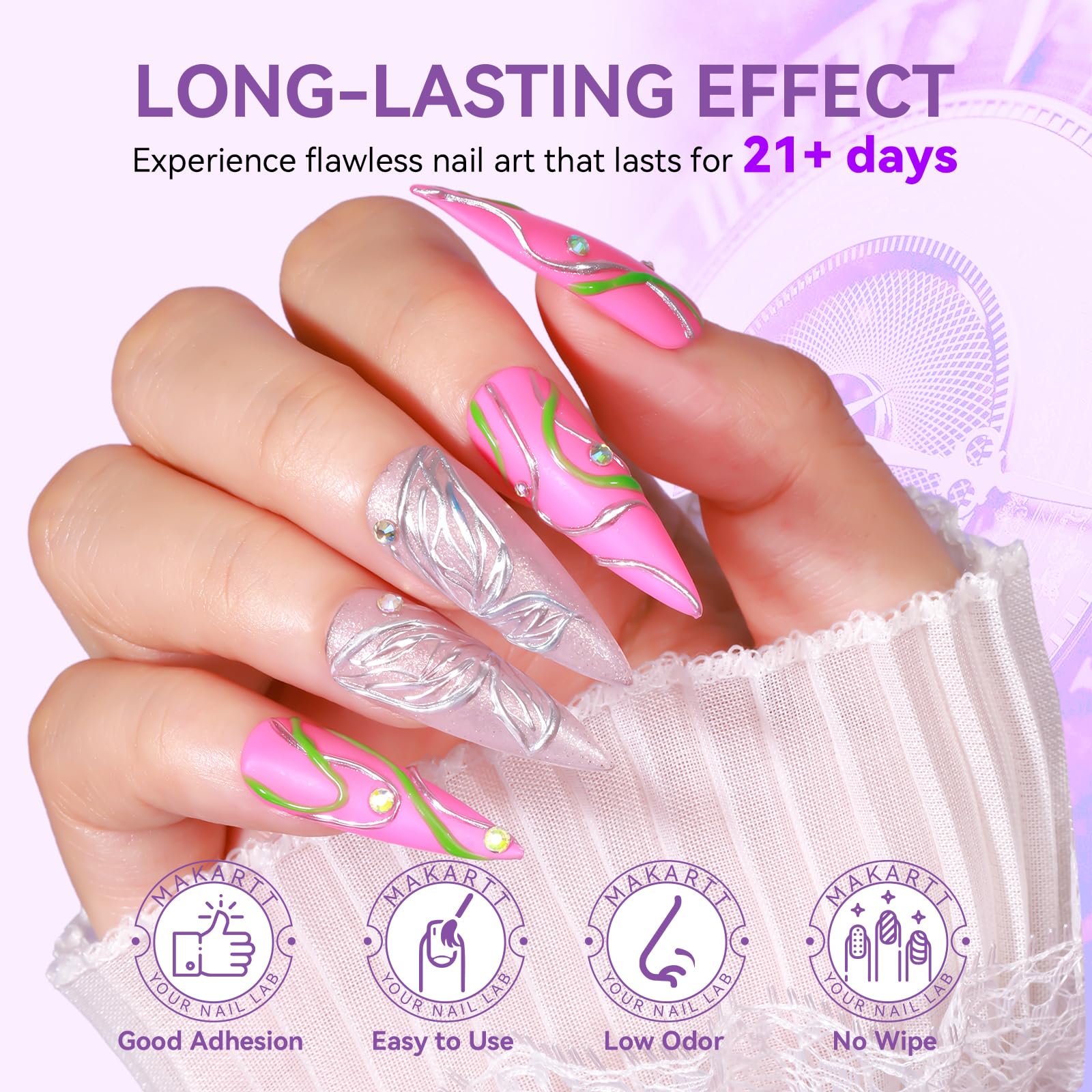 Makartt 3D gel doubles as rhinestone glue for secure embellishments.