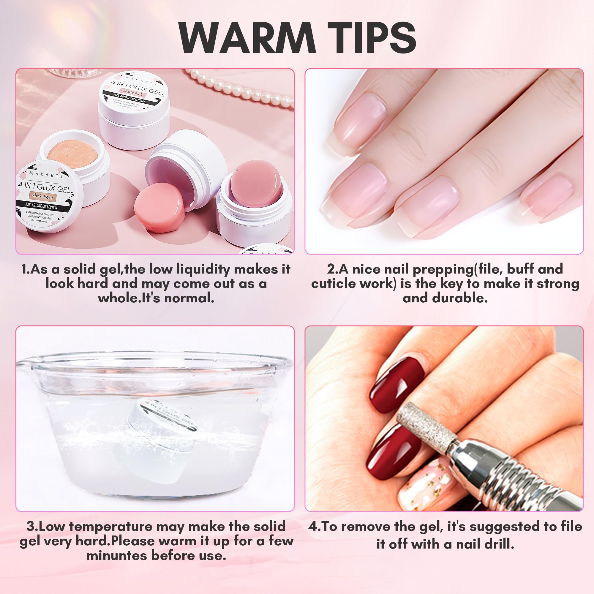 Easy removal by filing without heavy prep or monomer odors.