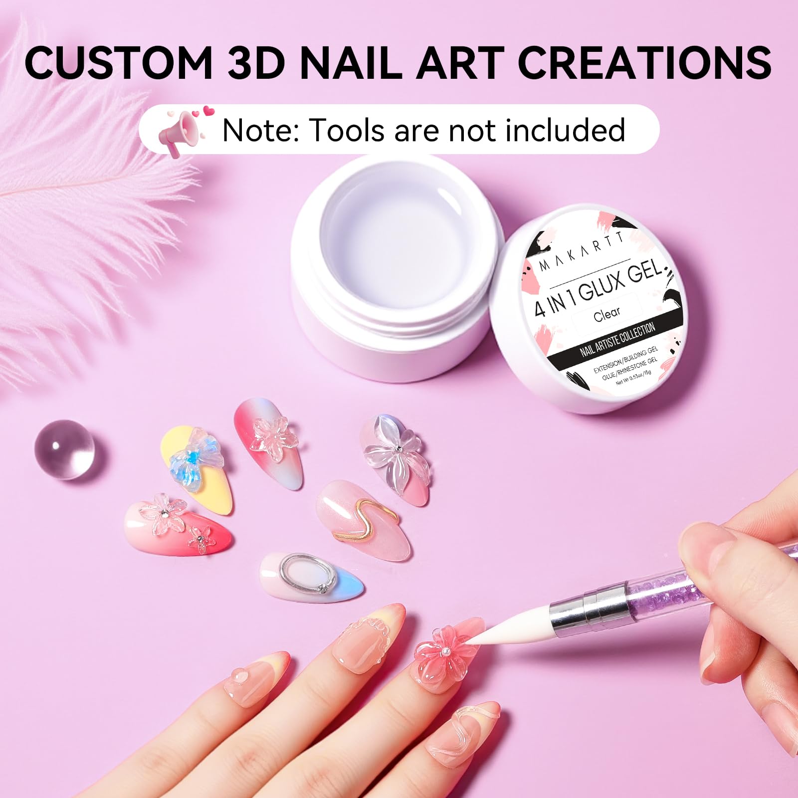 Makartt 4-in-1 nail gel extension on a practice swatch for easy building.
