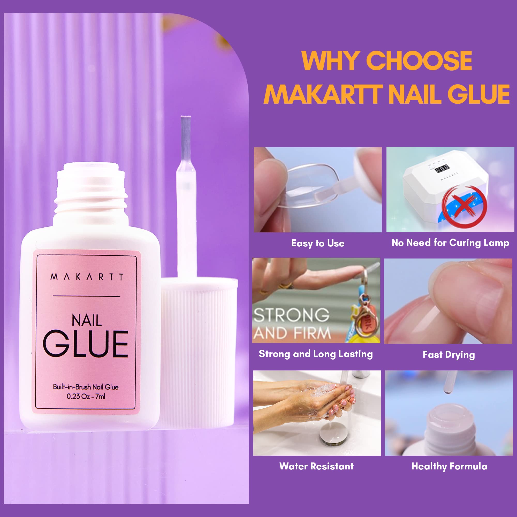 Makartt acrylic nail tip glue provides strong bonding for extensions.
