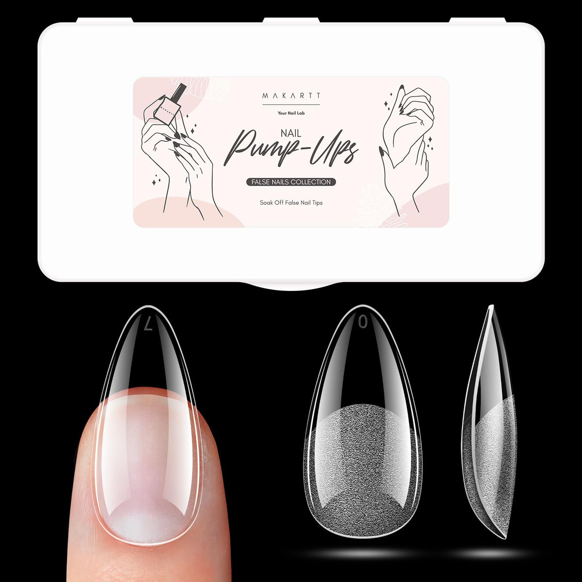 Makartt almond nail tips full-coverage clear for easy at-home nails.