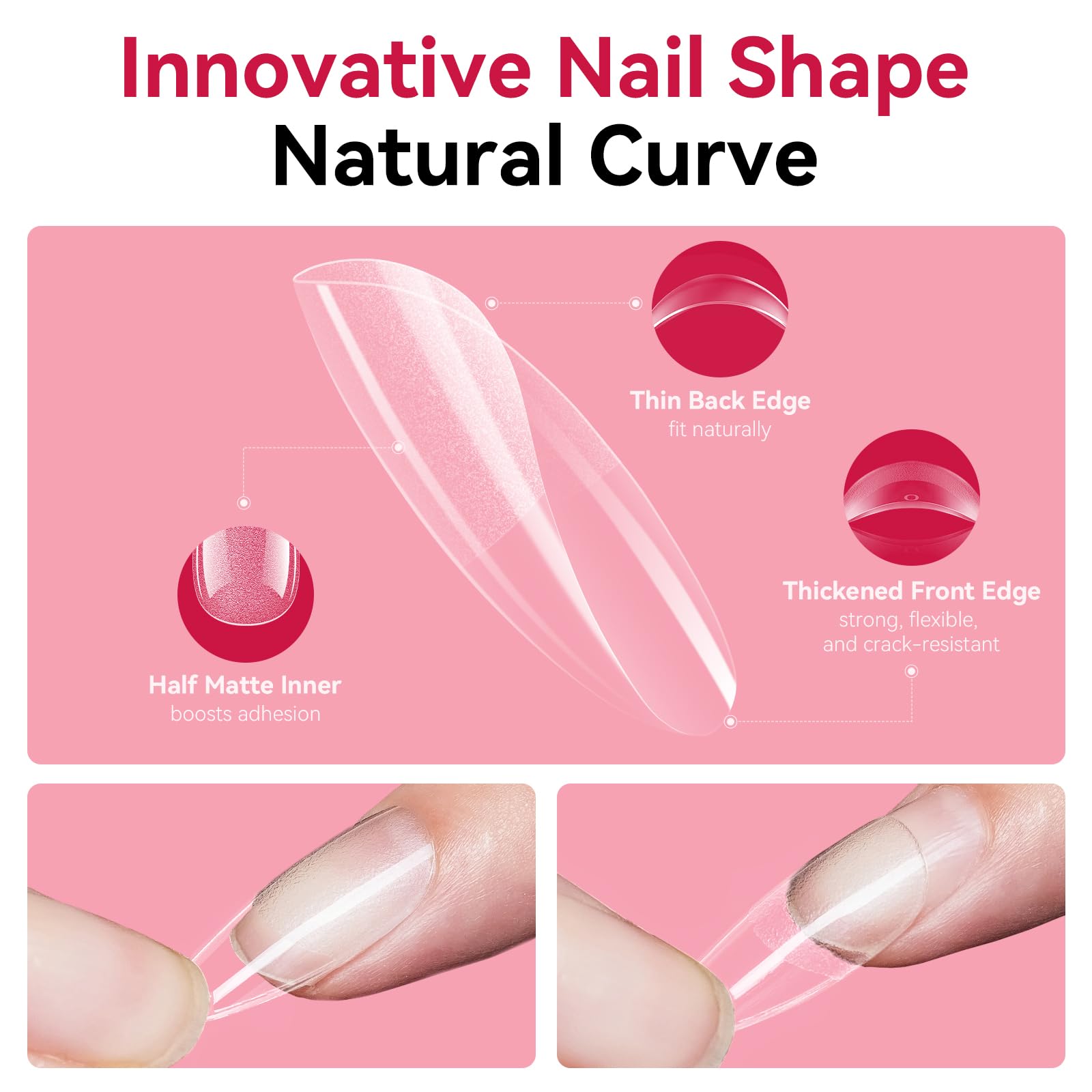 Makartt almond tips with 10 sizes fit varied nail beds.