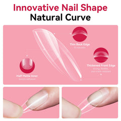 Makartt almond tips with 10 sizes fit varied nail beds.