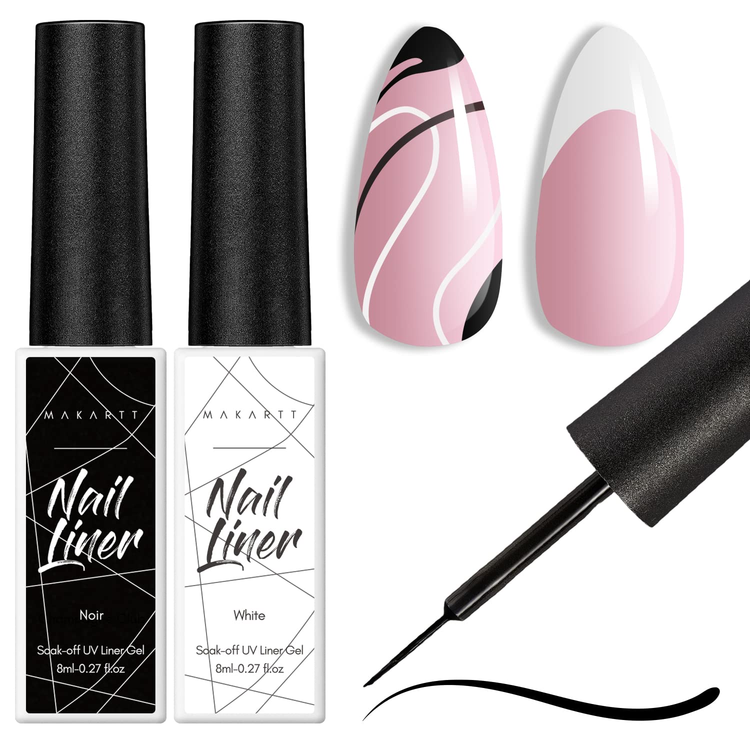 Makartt black gel nail liner with thin brush for precise French lines.