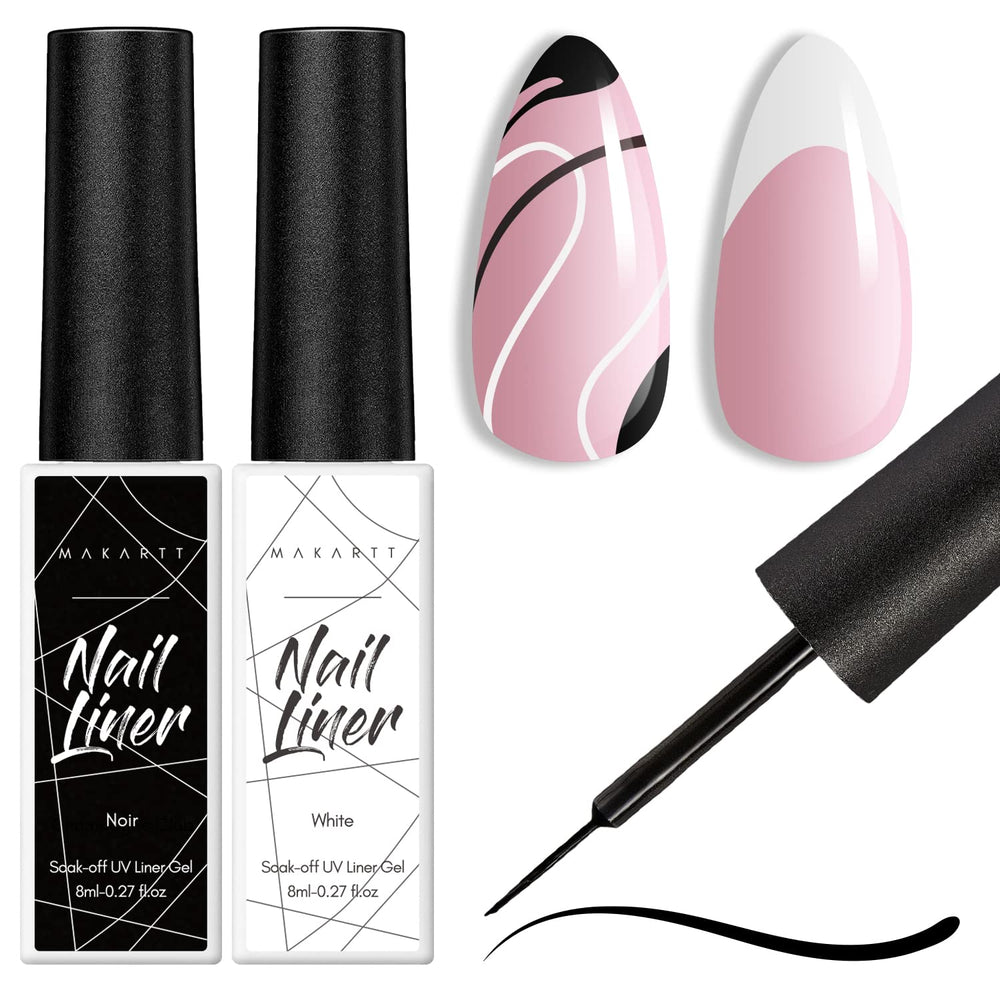 Makartt black gel nail liner with thin brush for precise French lines.