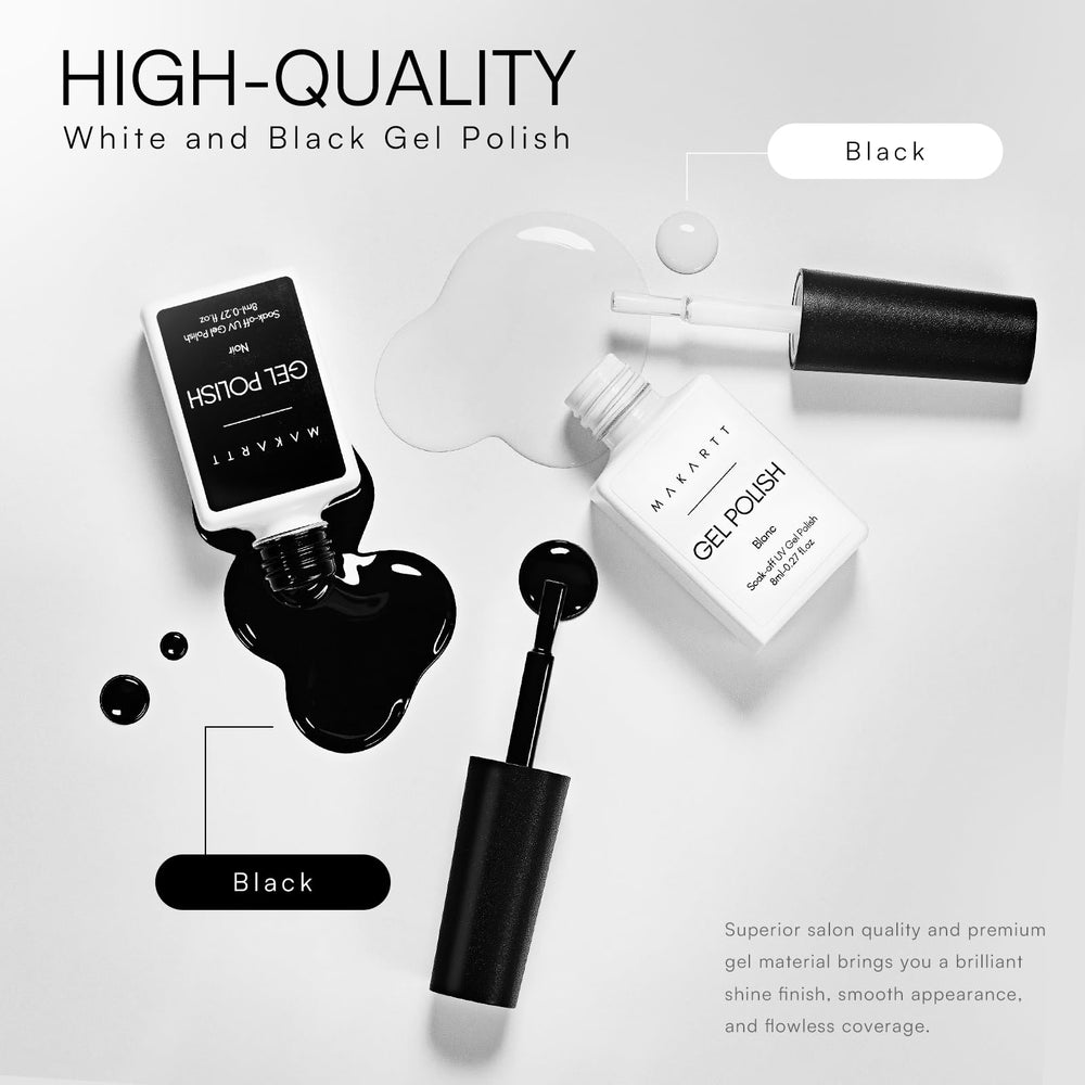 Makartt black gel polish bottle close-up highlighting rich pigment for bold nails
