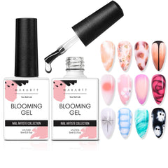 Makartt Blooming Gel-Clear 2 Pcs marble design flatlay for chic nail art.