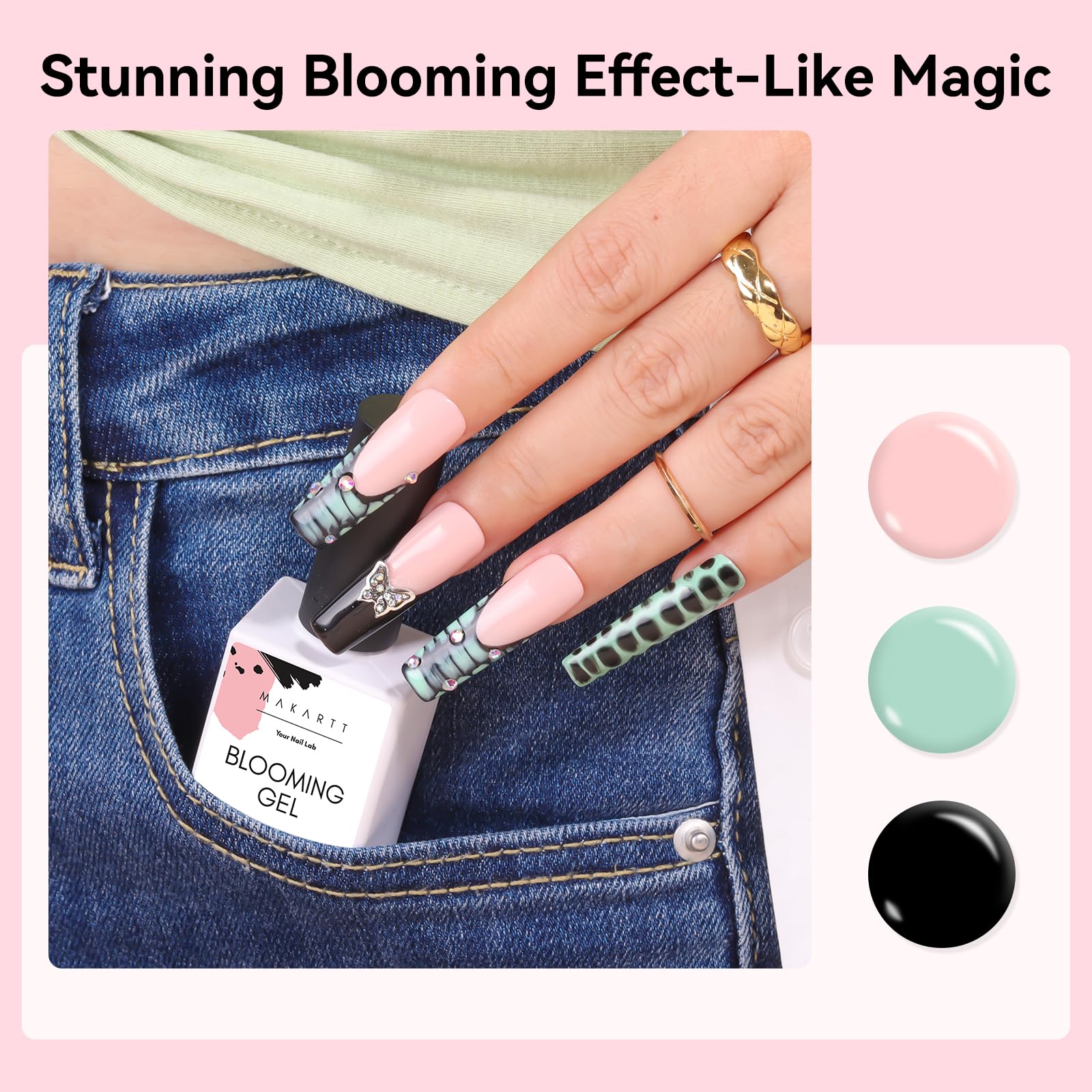 Makartt bloom gel on natural nails offers glossy bloom effects.