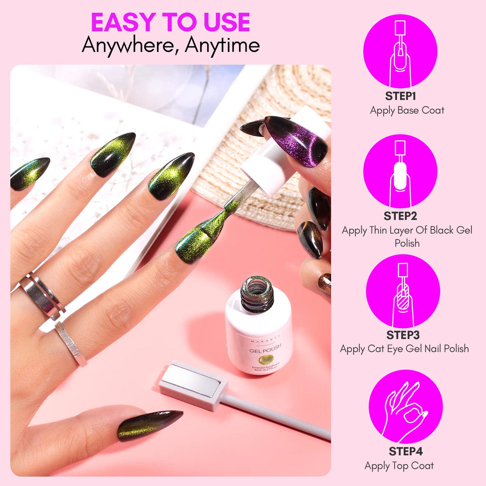 Makartt cat eye black hole gel polish delivers dramatic depth.