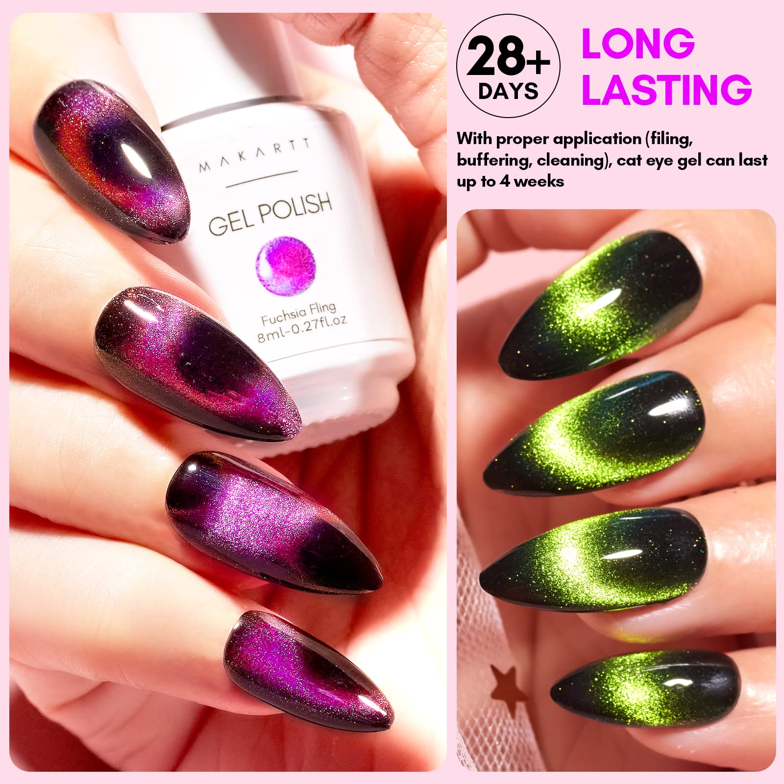 Makartt cat eye green gel polish for vibrant, eye-catching nails.