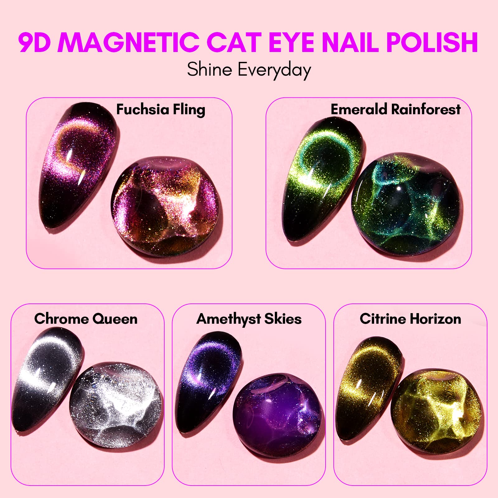 Makartt cat eye silver gel polish highlights metallic sparkle under light.