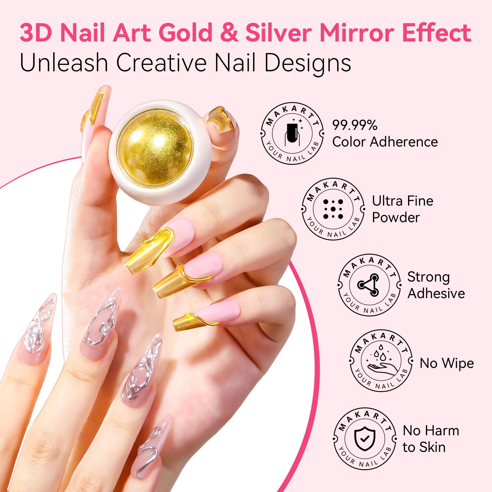 Makartt chrome nail powder in silver for a mirror-like shimmer