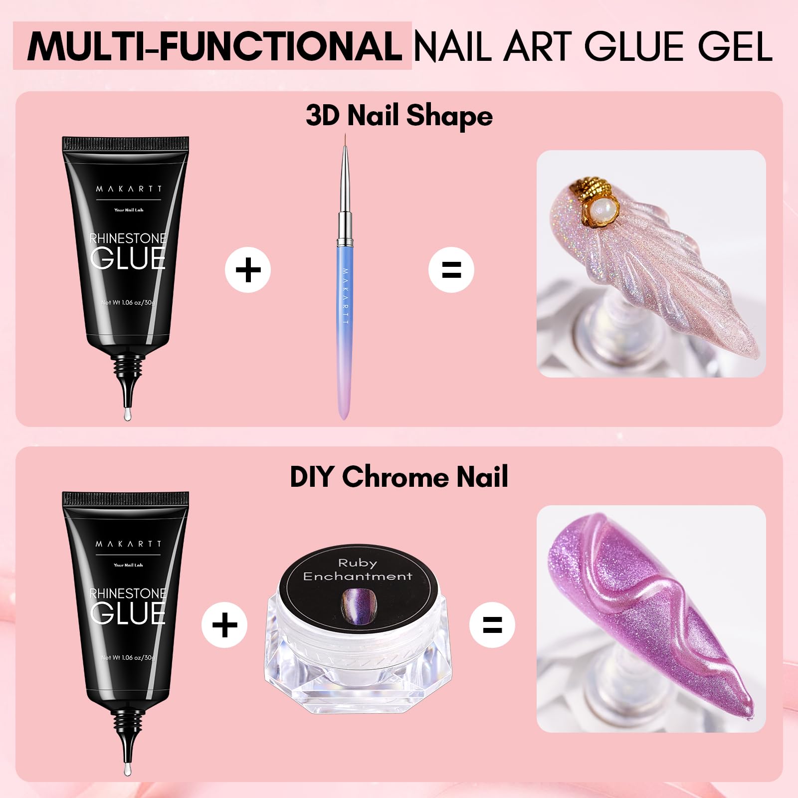 Makartt glue and chrome powder pairing for a mirror-like nail finish.