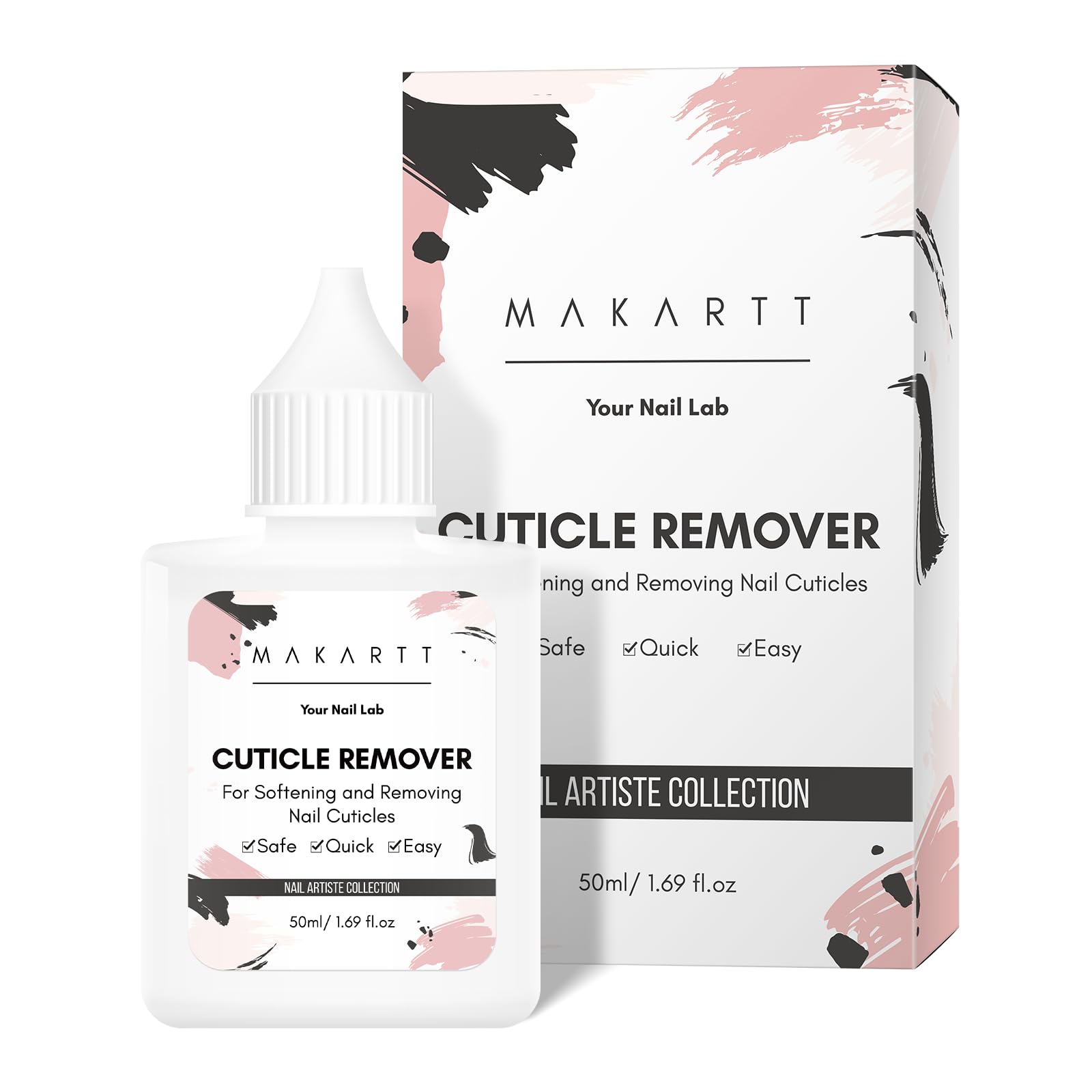 Makartt Cuticle Remover Liquid enables clean cuticle push-back before polish.