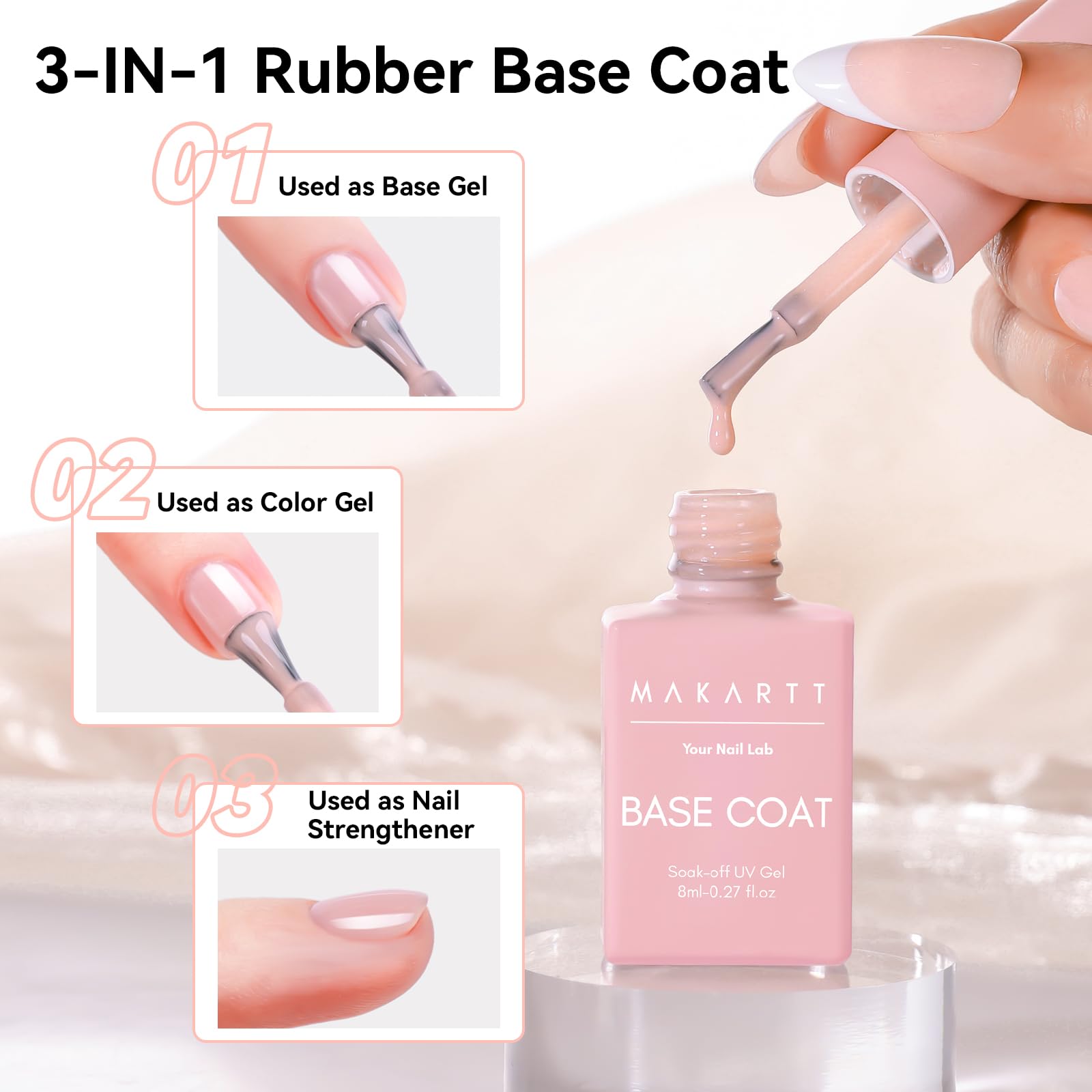 Makartt dual-function base gel color coat swatch showing natural nude finish