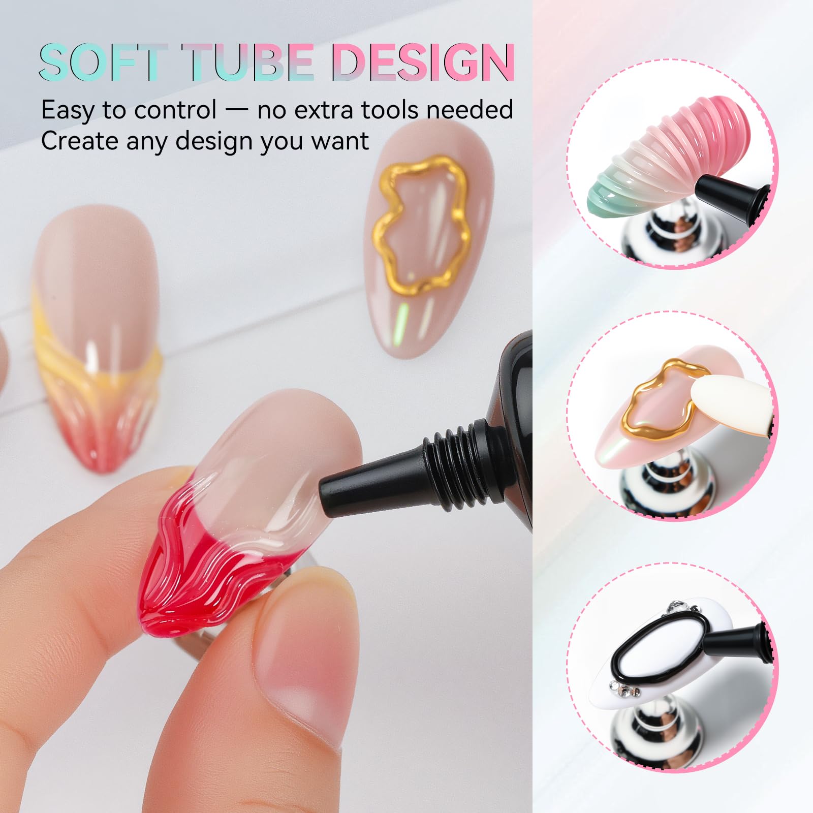 Makartt embossed designs in clear gel create crisp outlines on nails.