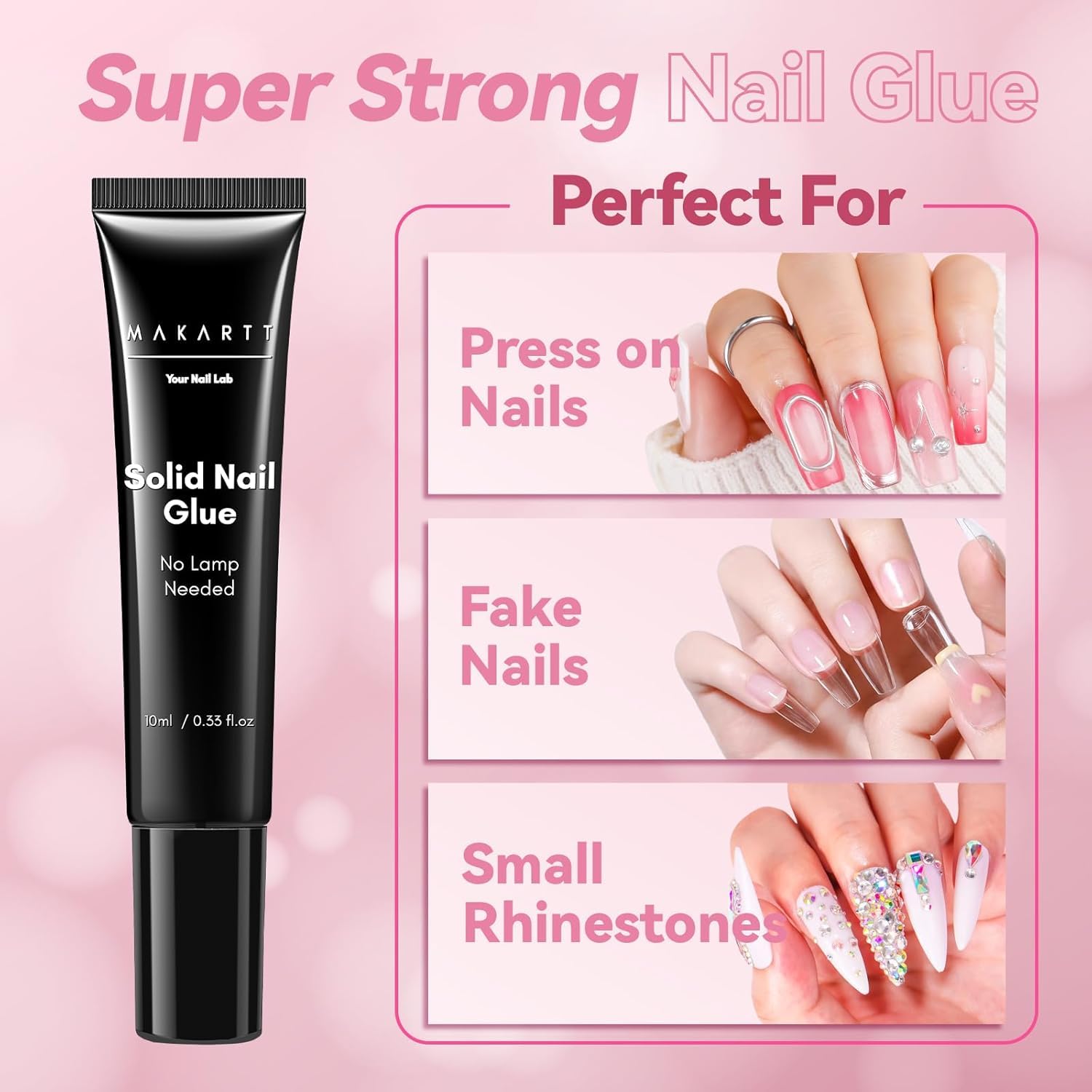 Makartt glue on daily wear nails showing strong gap-filling texture.