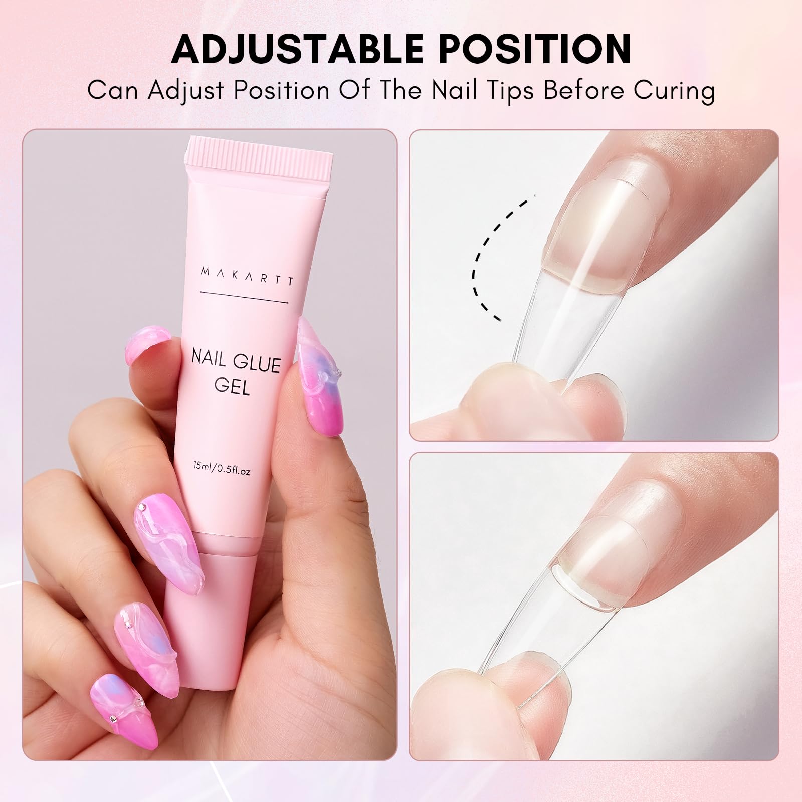 Makartt Gel Nail Glue with UV lamp guidance for home use and curing.
