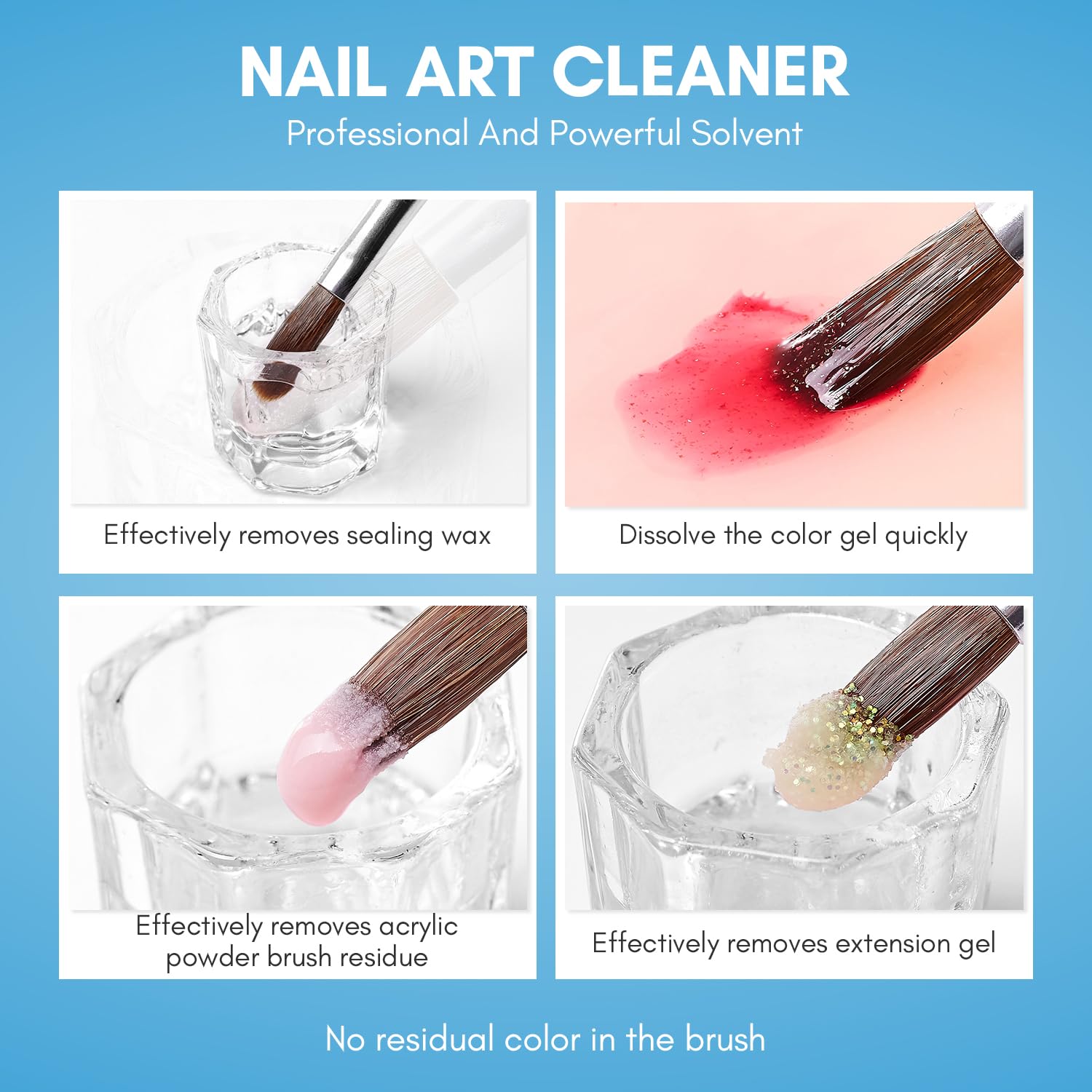 Close-up of Makartt cleaner removing gel residue from brush bristles.