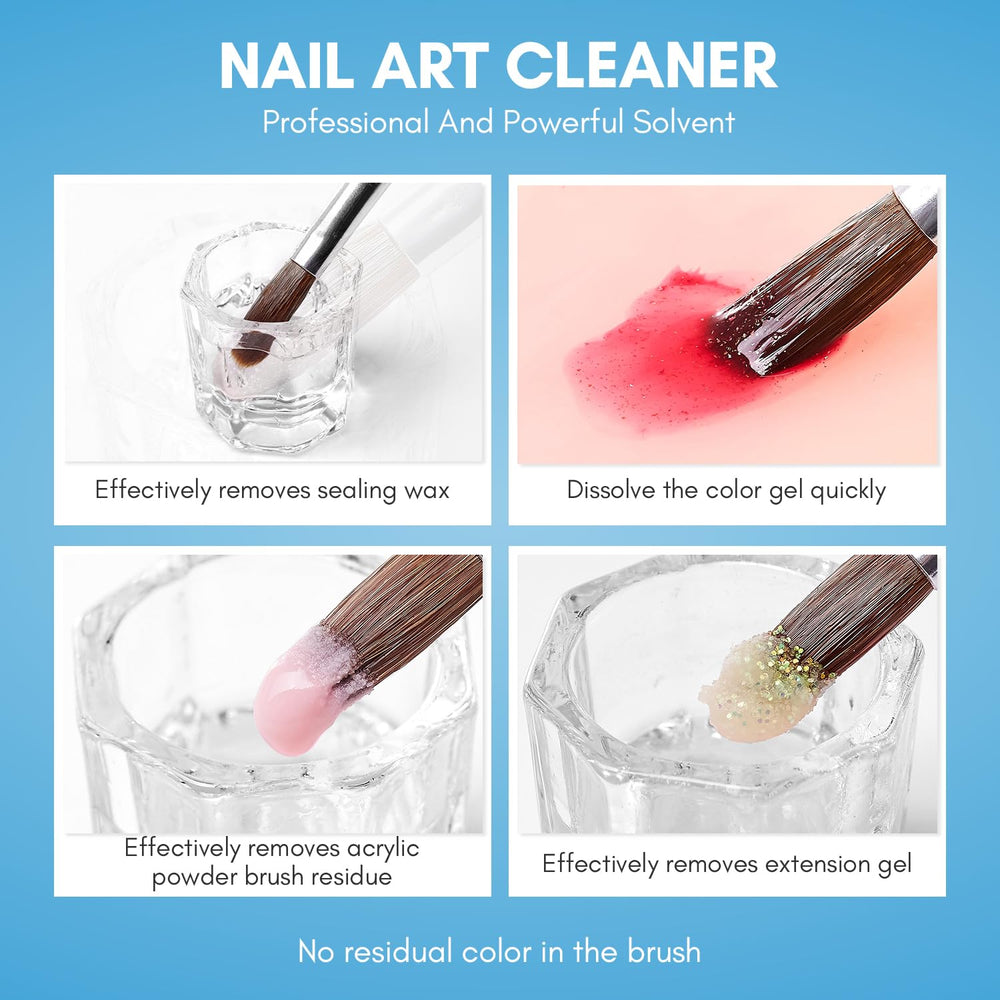 Close-up of Makartt cleaner removing gel residue from brush bristles.