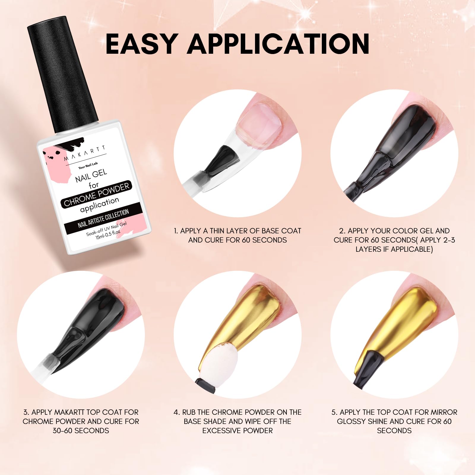 Makartt Gel Top Coat seals in 60 seconds for a lasting glossy finish