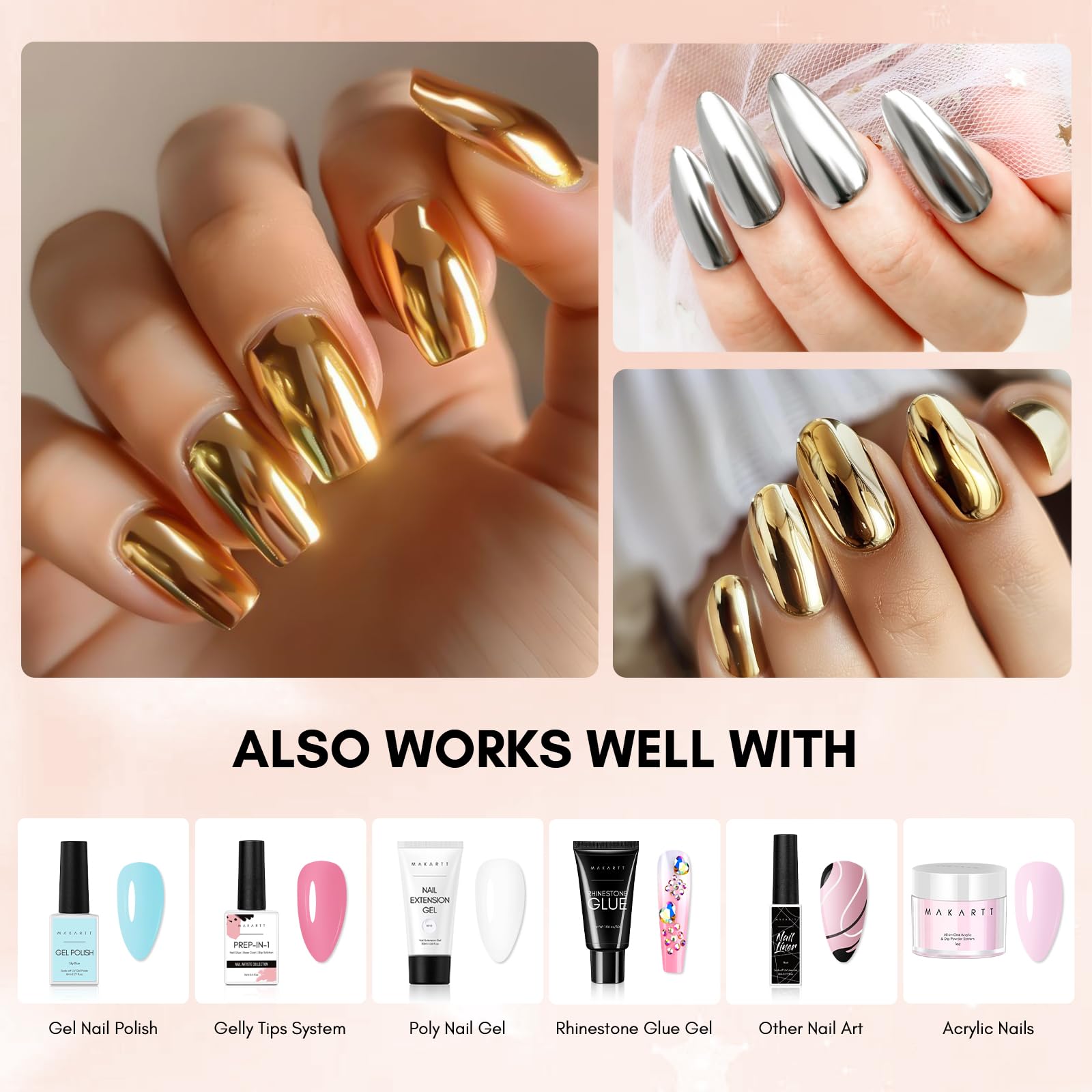 Makartt Gel Top Coat synergy with chrome powder ensures reliable results