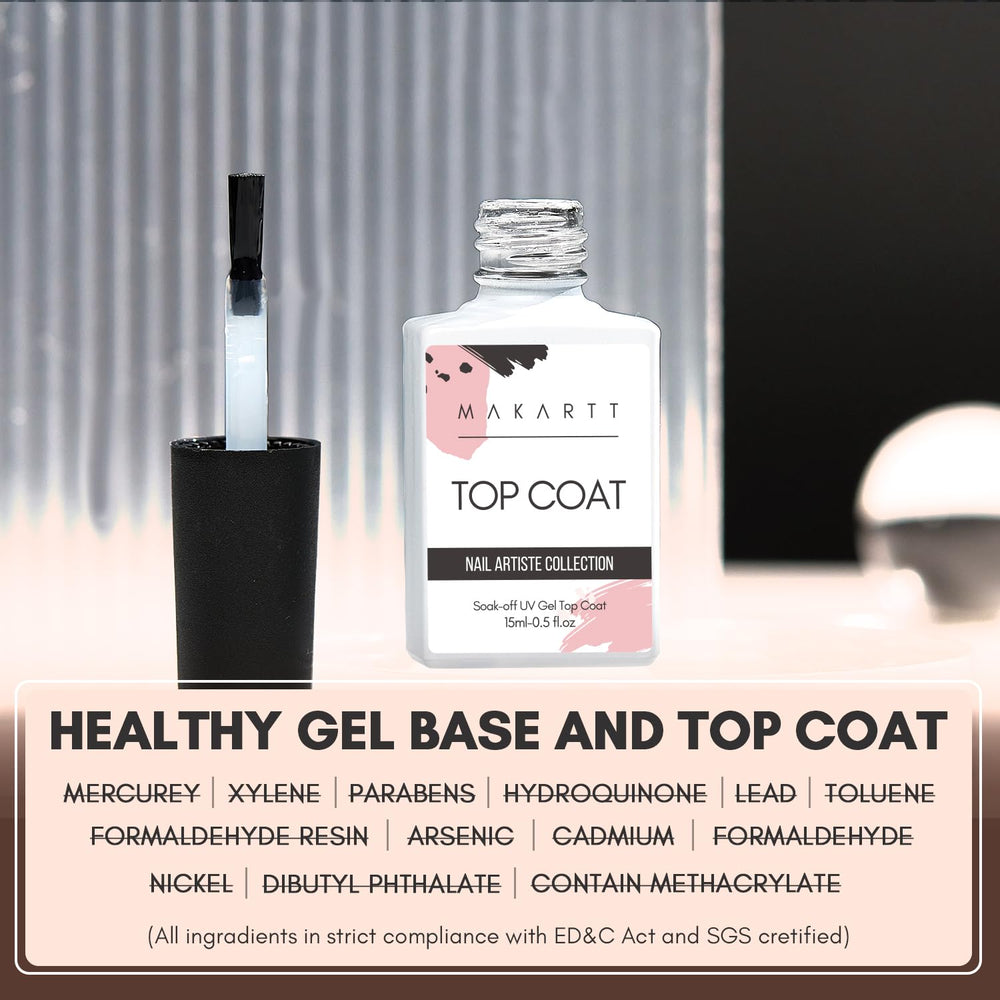Makartt glossy top coat on nails provides salon-quality shine.