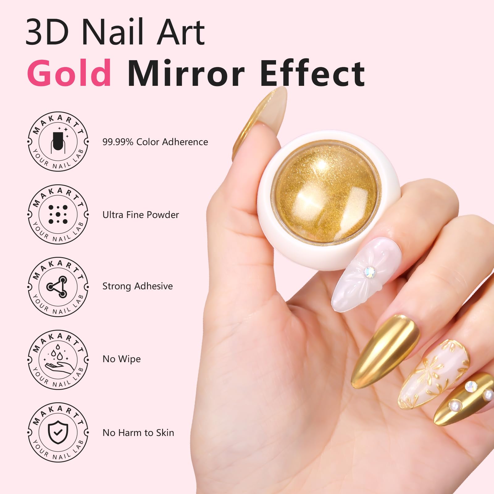 Makartt gold chrome powder adds a luminous mirror finish