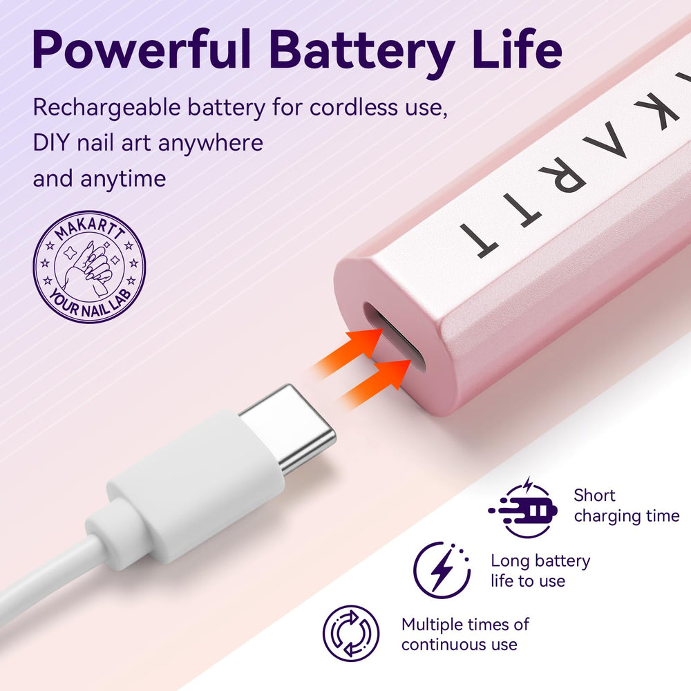 Makartt compact handheld nail lamp fits in a bag for on-the-go manicures.