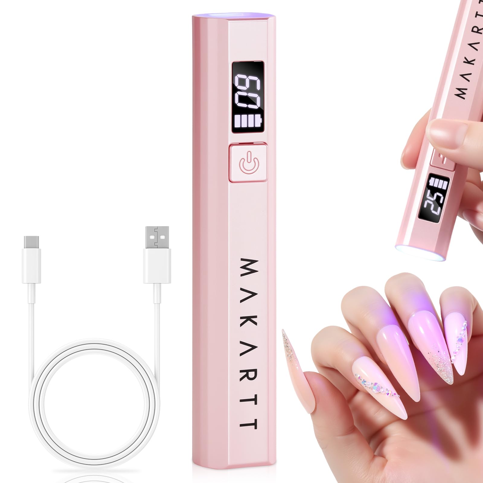 Makartt handheld UV nail light front view for quick home gel curing.