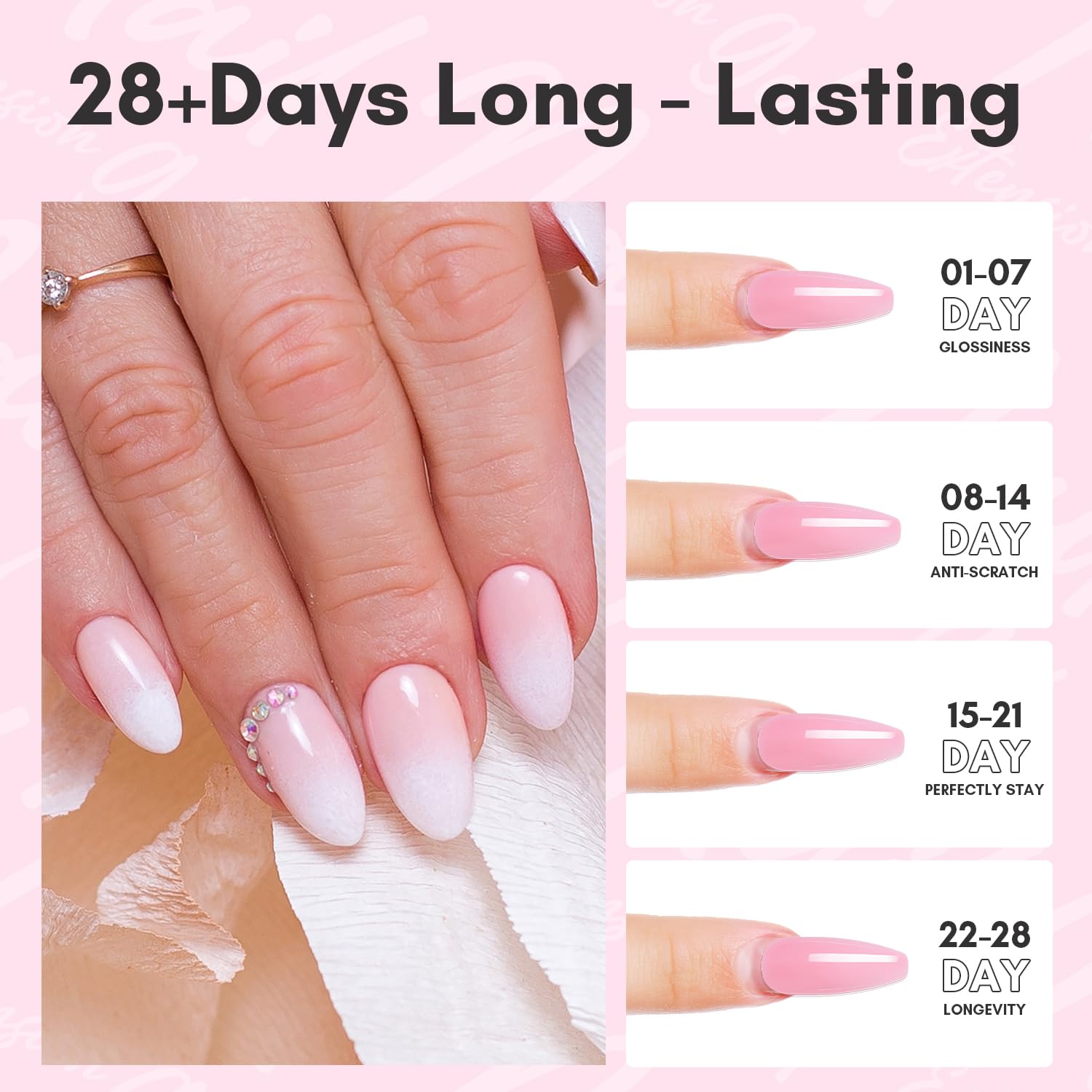Makartt sculpted nails finished with daisy pink gel look