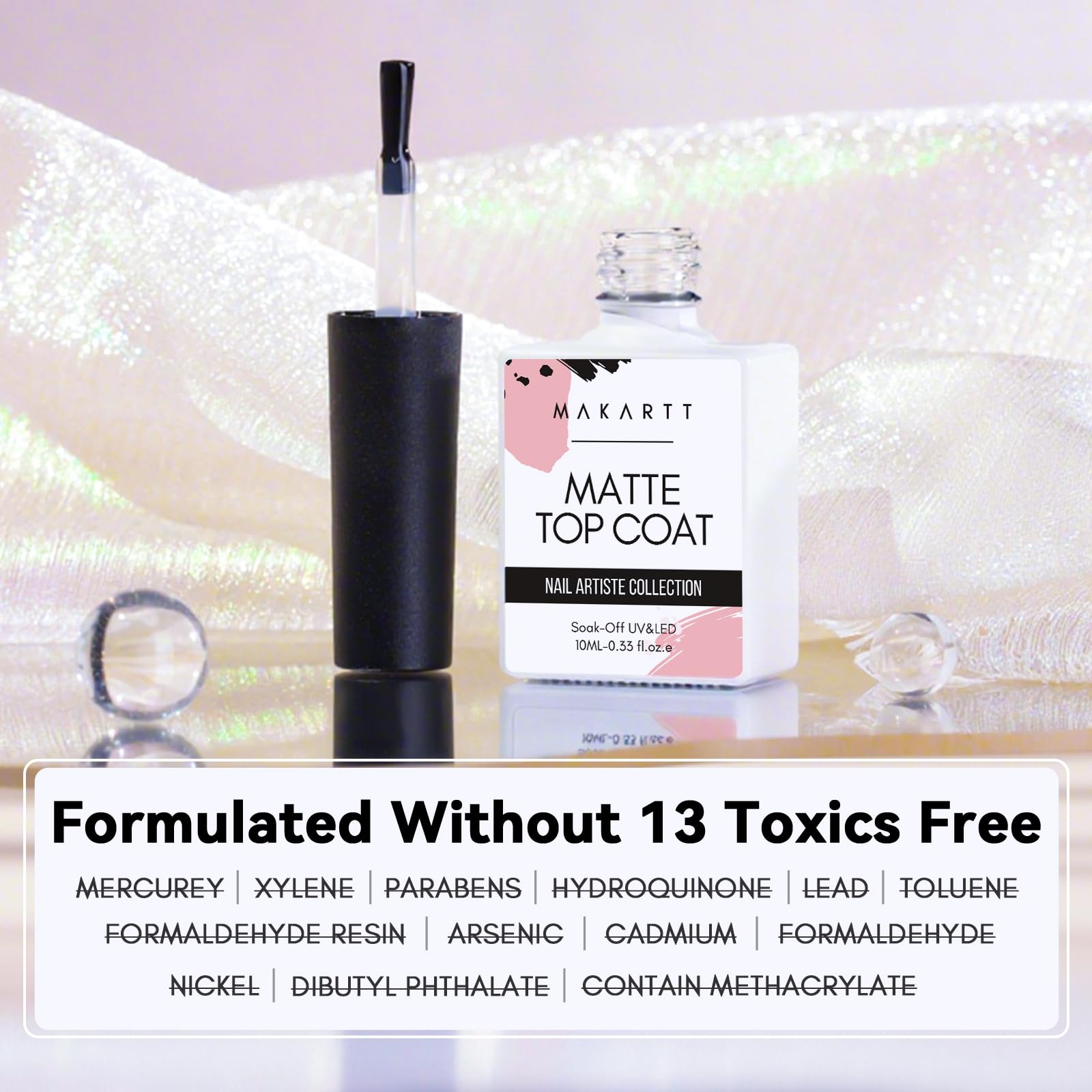 Makartt Matte Top Coat protects color with a velvet matte seal.